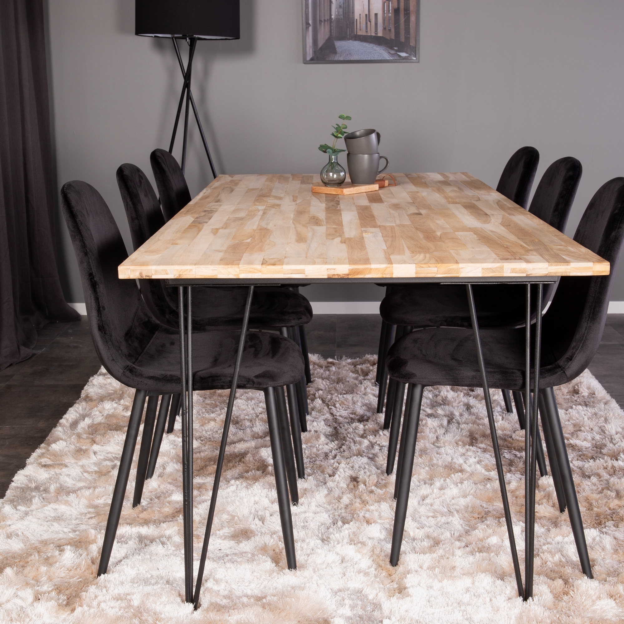 Bali Matbord - Svart / Naturträ  - 200*90*H75+Polar Dining C Natur/Svart