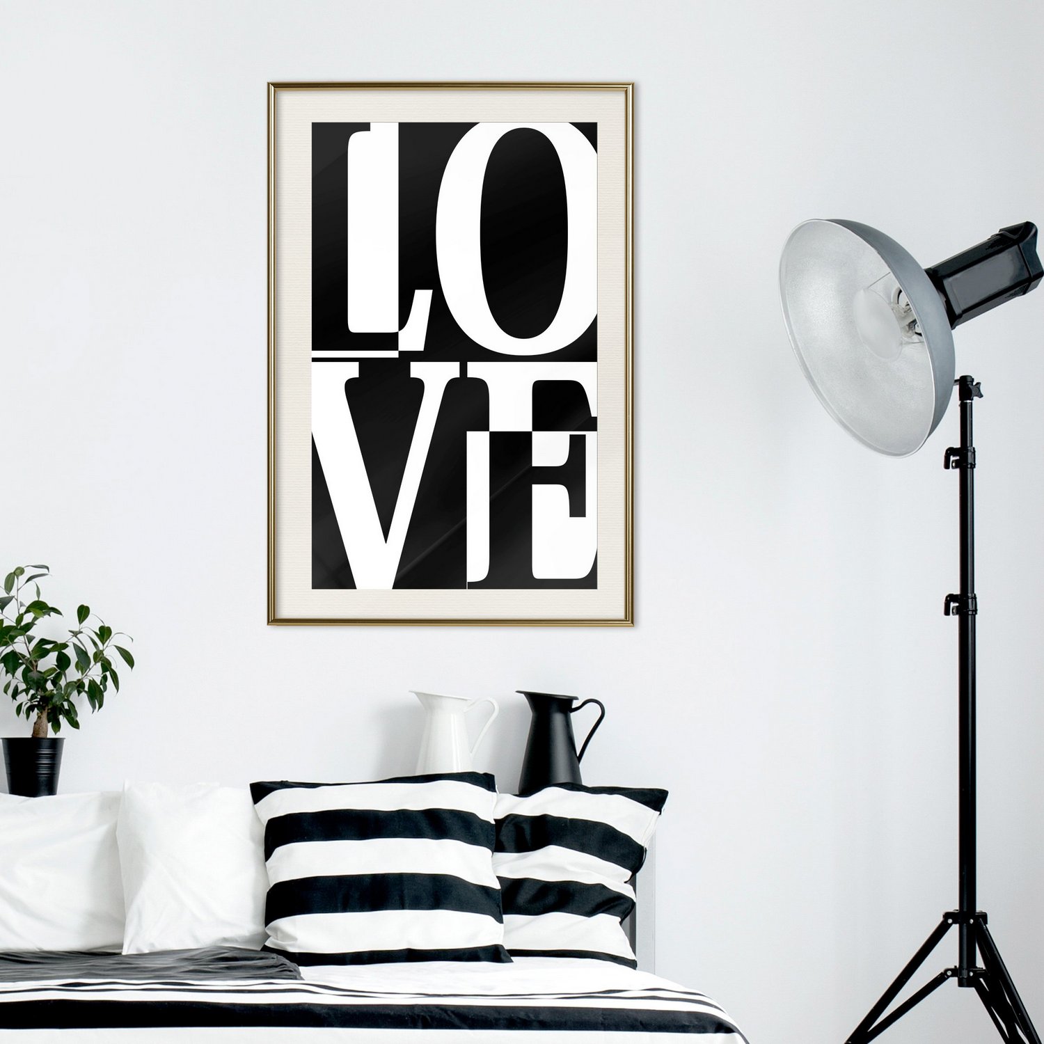 Affisch - Black and White Love [Poster] 20x30 Guld ram med passepartout, 20x30 cm