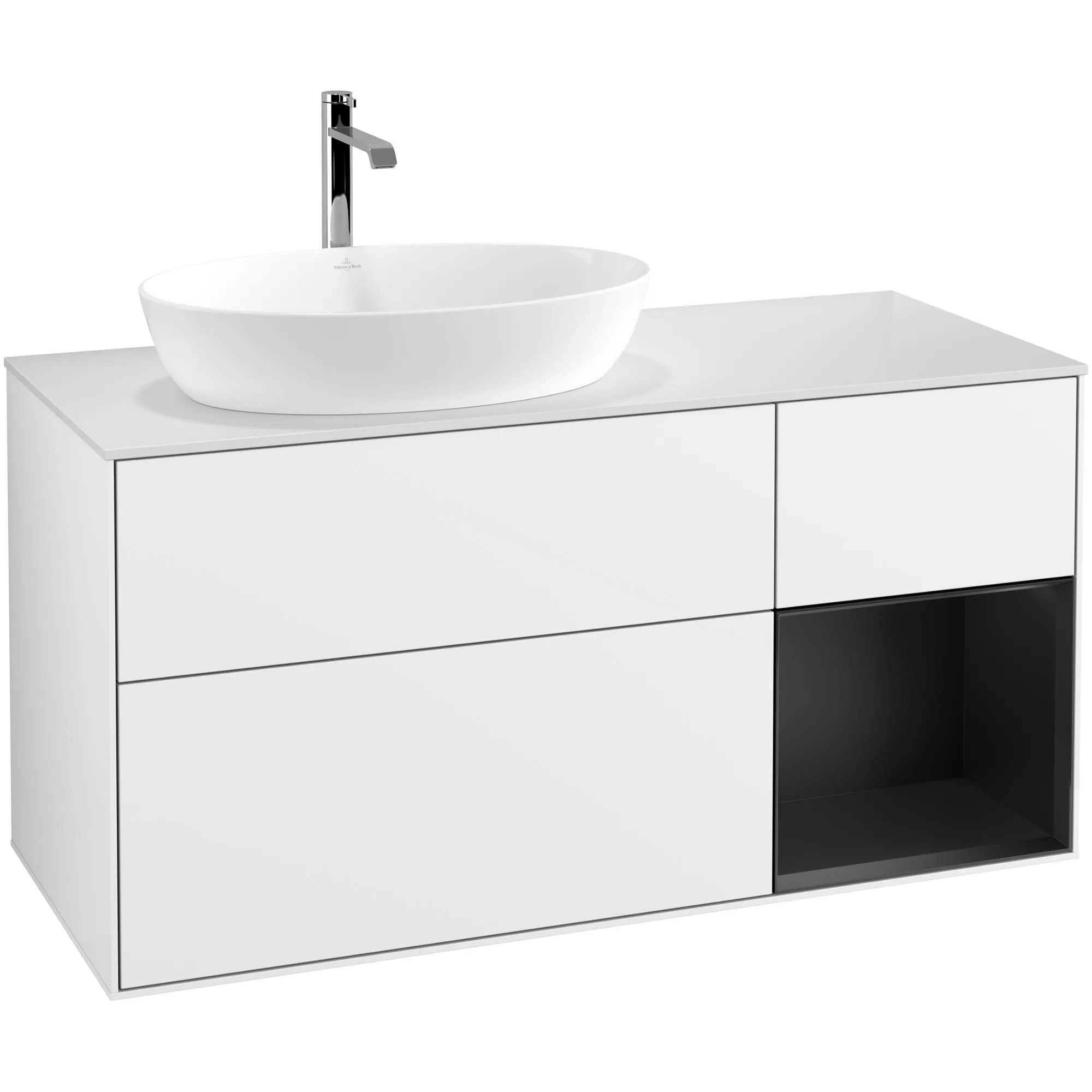 Tvättställsskåp Villeroy & Boch Finion med 3 Lådor Hylla och Bänkskiva för Ocentrerat Tvättställ från Artis & Collaro