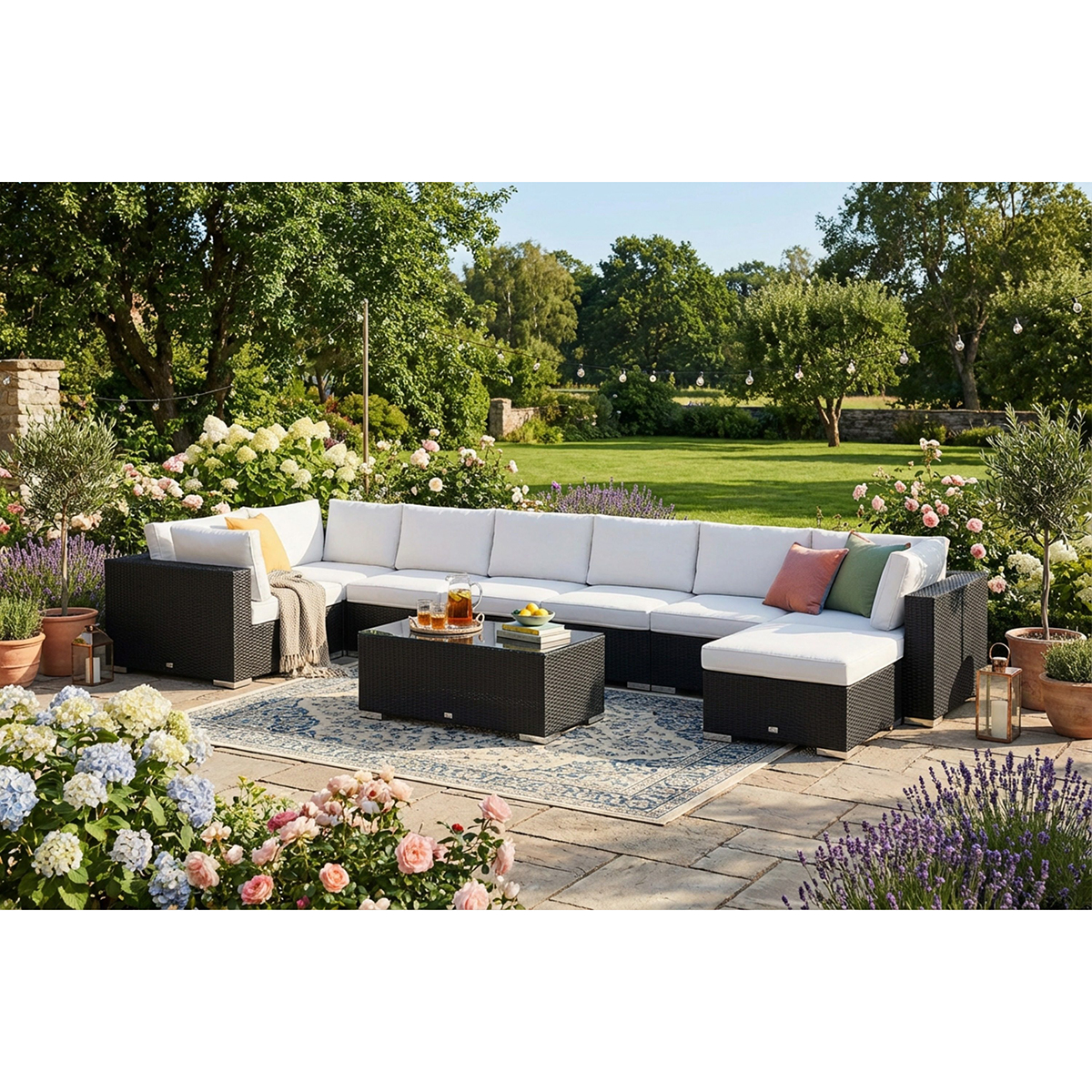Loungegrupp Comfort Garden Bahamas U-formad utomhus loungegrupp 8-sits med vändbar divan och bord