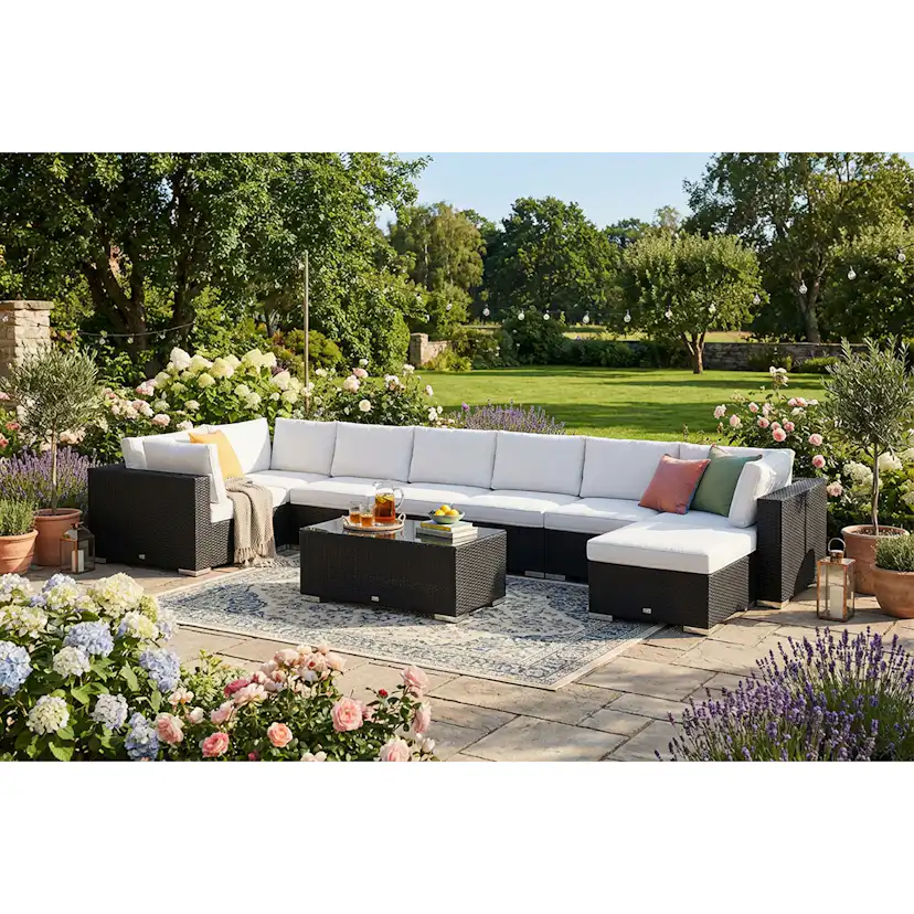 Loungegrupp Comfort Garden Bahamas U-formad utomhus loungegrupp 8-sits med vändbar divan och bord