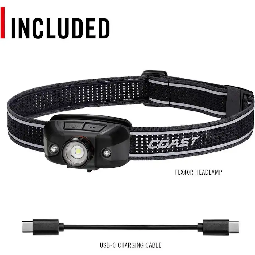 Uppladdningsbar Coast FLX40R Pannlampa med trefärgat ljus 700 Lumen