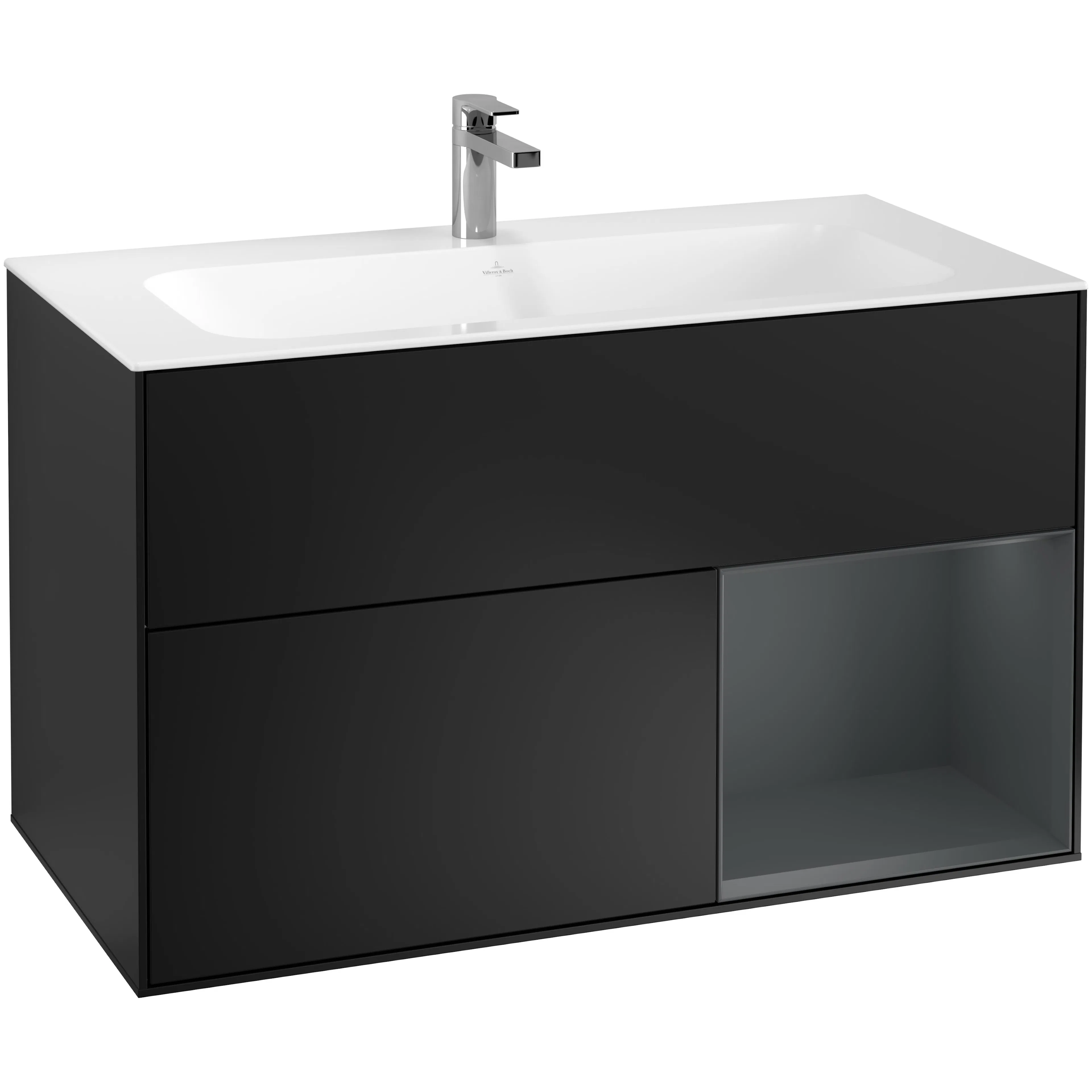 Tvättställsskåp Villeroy & Boch Finion F040HGPD Svart Mattlack/Midnattsblå Mattlack, Lucka Höger