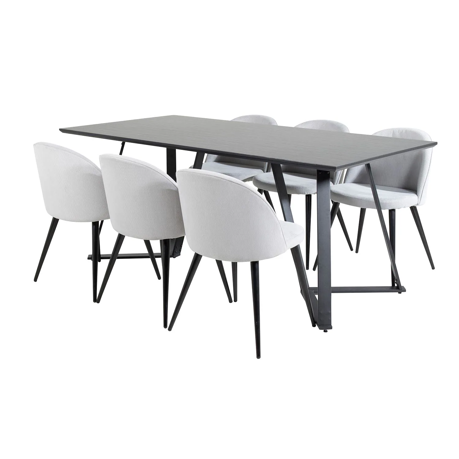 Marina Table-Black top/Velvet Chair Corduroy-ljusgrå/Black_6 Svart/Grå