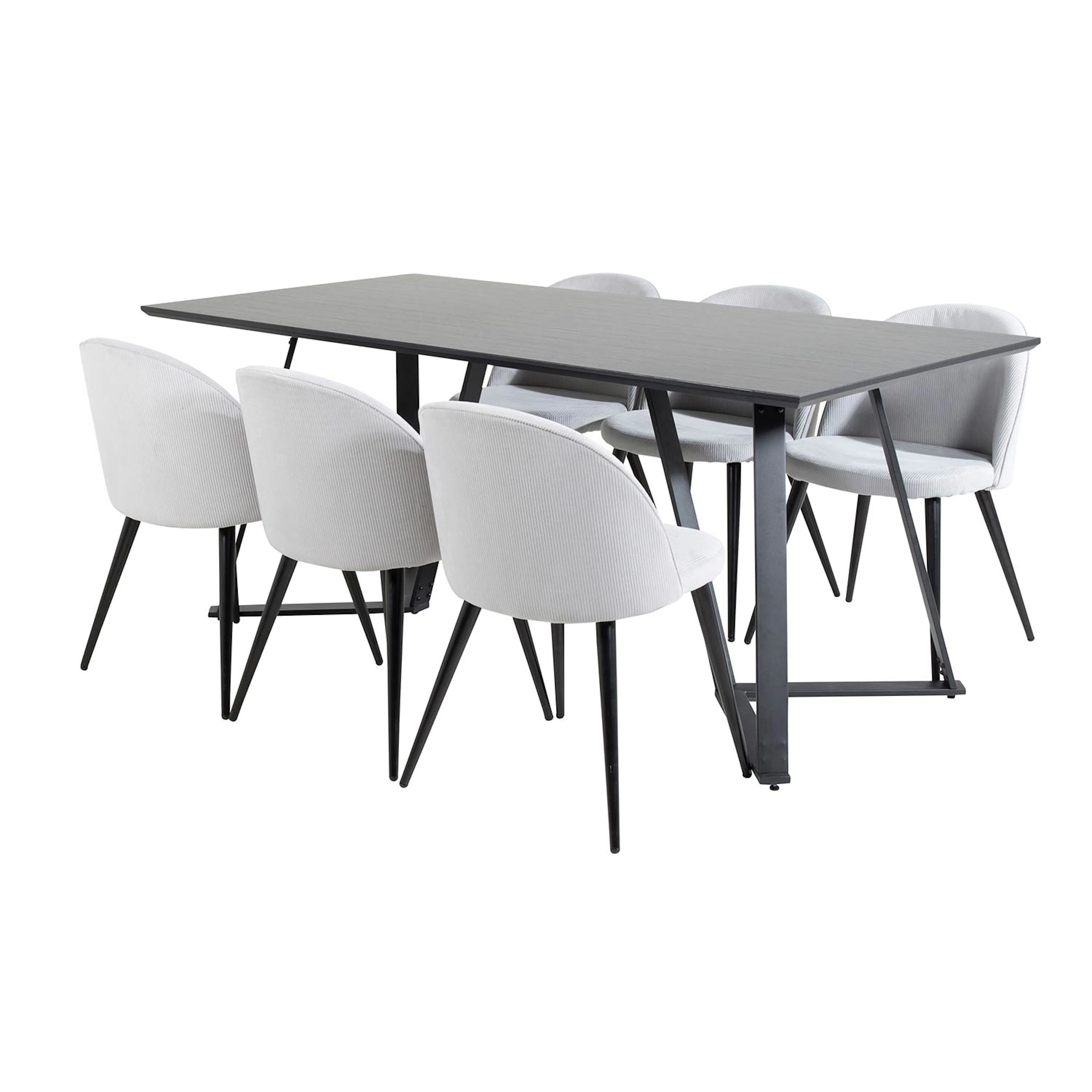 Marina Table-Black top/Velvet Chair Corduroy-ljusgrå/Black_6 Svart/Grå