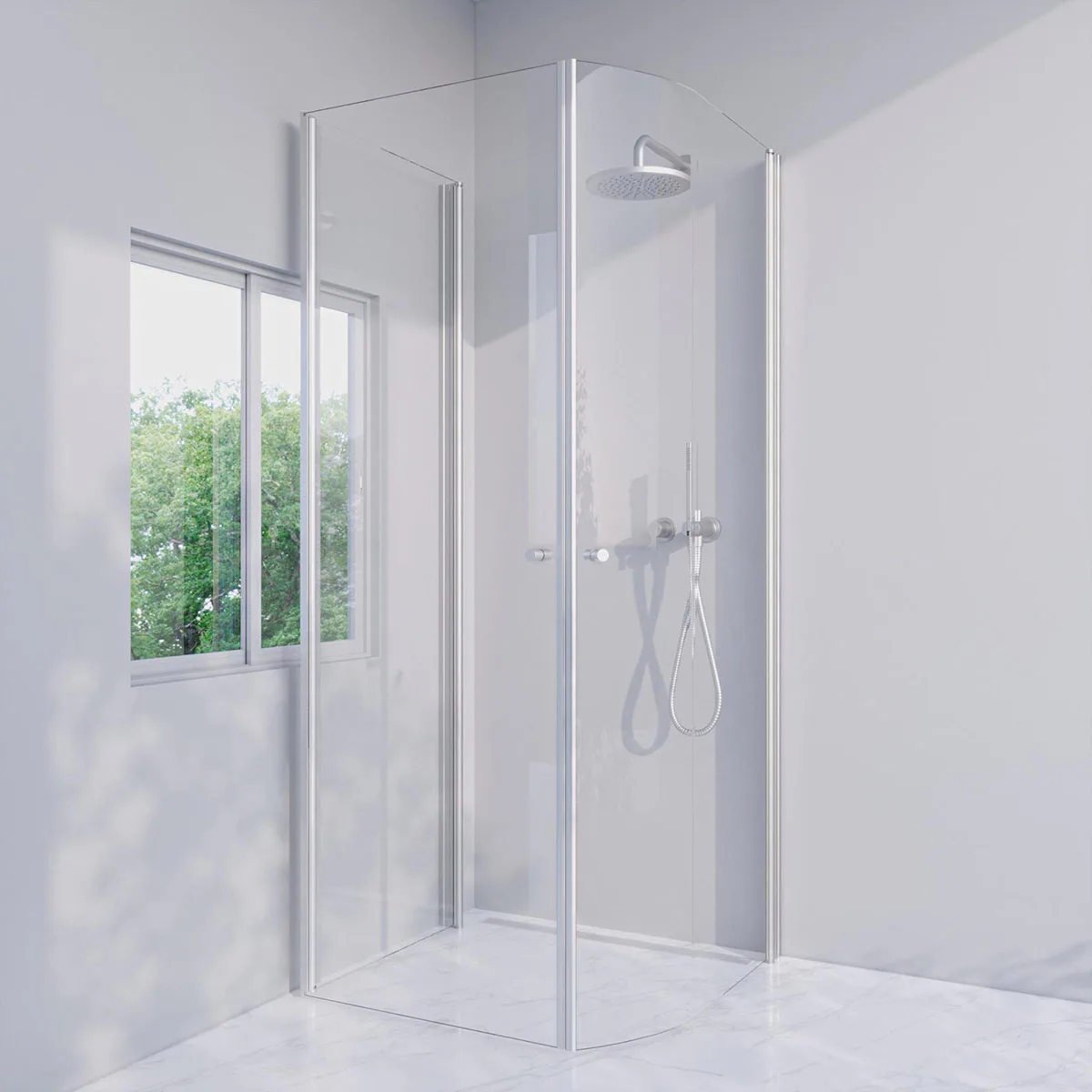 Invitrea Prime PH43/Högerhängd/84x90/Silvermatt/Fingergrepps Storlek: 84x900 mm, Glastyp: Klarglas, Handtag: Silvermatt Fingergreppsknopp, Profil: Silvermatt, Hängning: Högerhängd