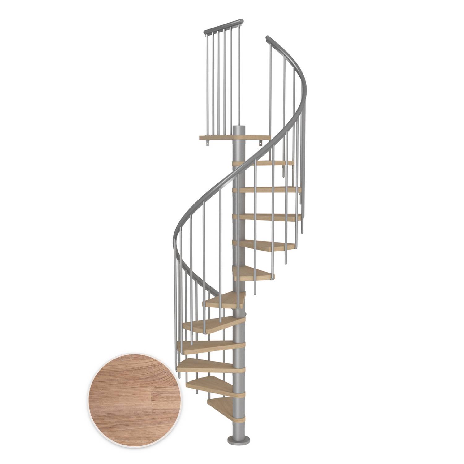 MONTREAL spiral ek vit oljad pearl grey CLASSIC3 14T Ø120 Pearl Grey, D: 1200 mm, Golv till golv höjd: 3120-3570 mm, 14+1 steg