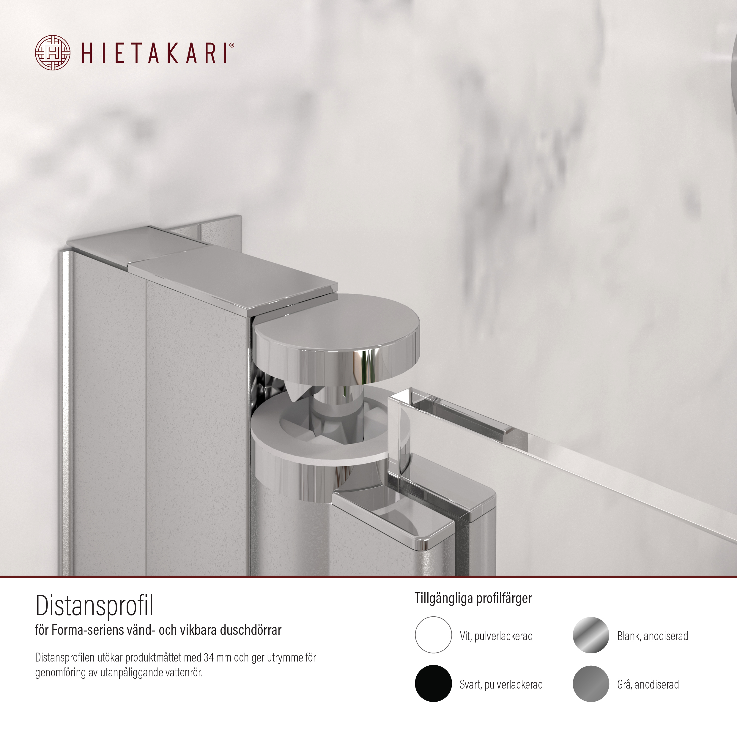Distansprofil Hietakari för Duschvägg Forma Vändbar/Vikbar Svart