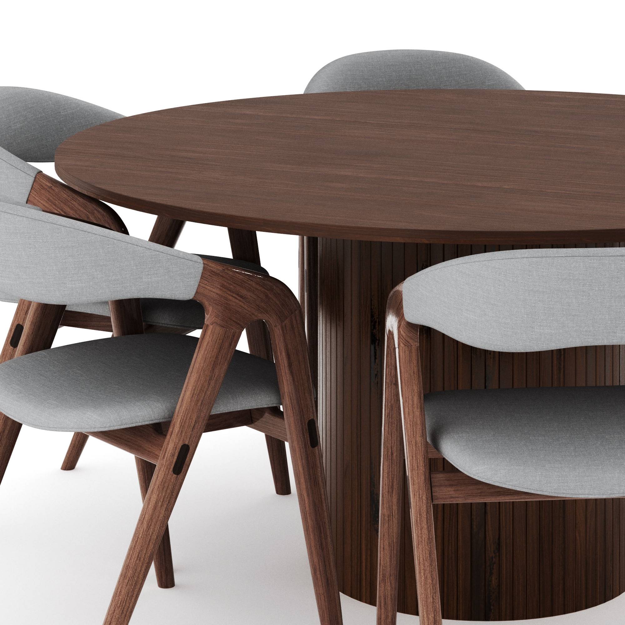 Matgrupp Bark Kopparbo Runt Matbord 150 cm med 6Jerup Matstol Valnöt