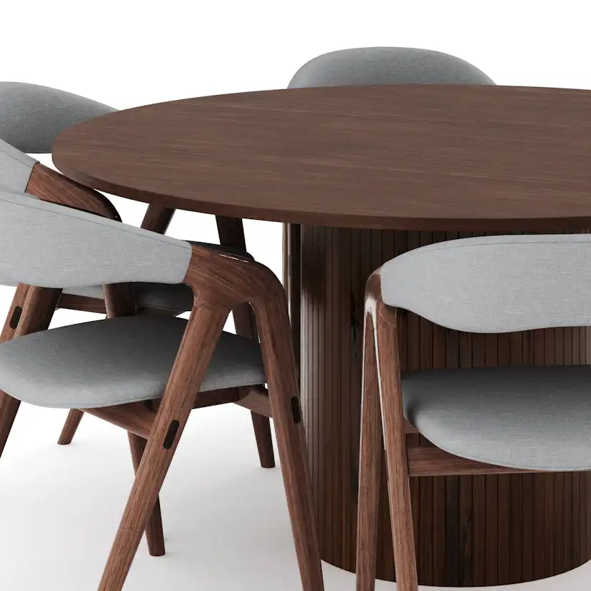 Matgrupp Bark Kopparbo Runt Matbord 150 cm med 6Jerup Matstol Valnöt