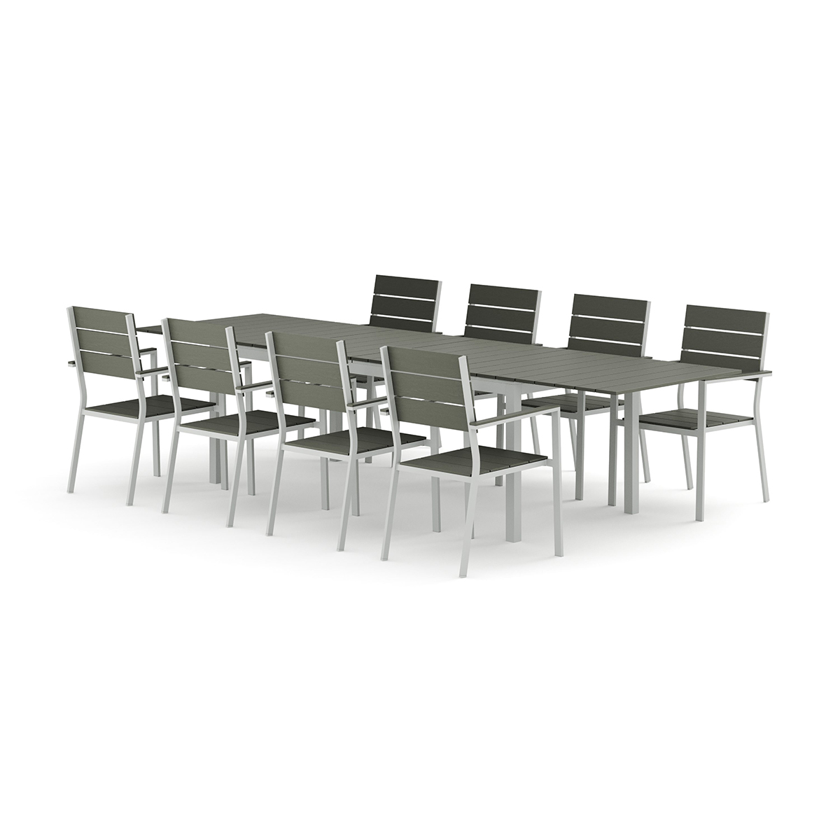 Trädgårdsgrupp Comfort Garden Tunis utomhus matgrupp förlängningsbart 205/305x90 cm med 8 Tunis stapelstolar