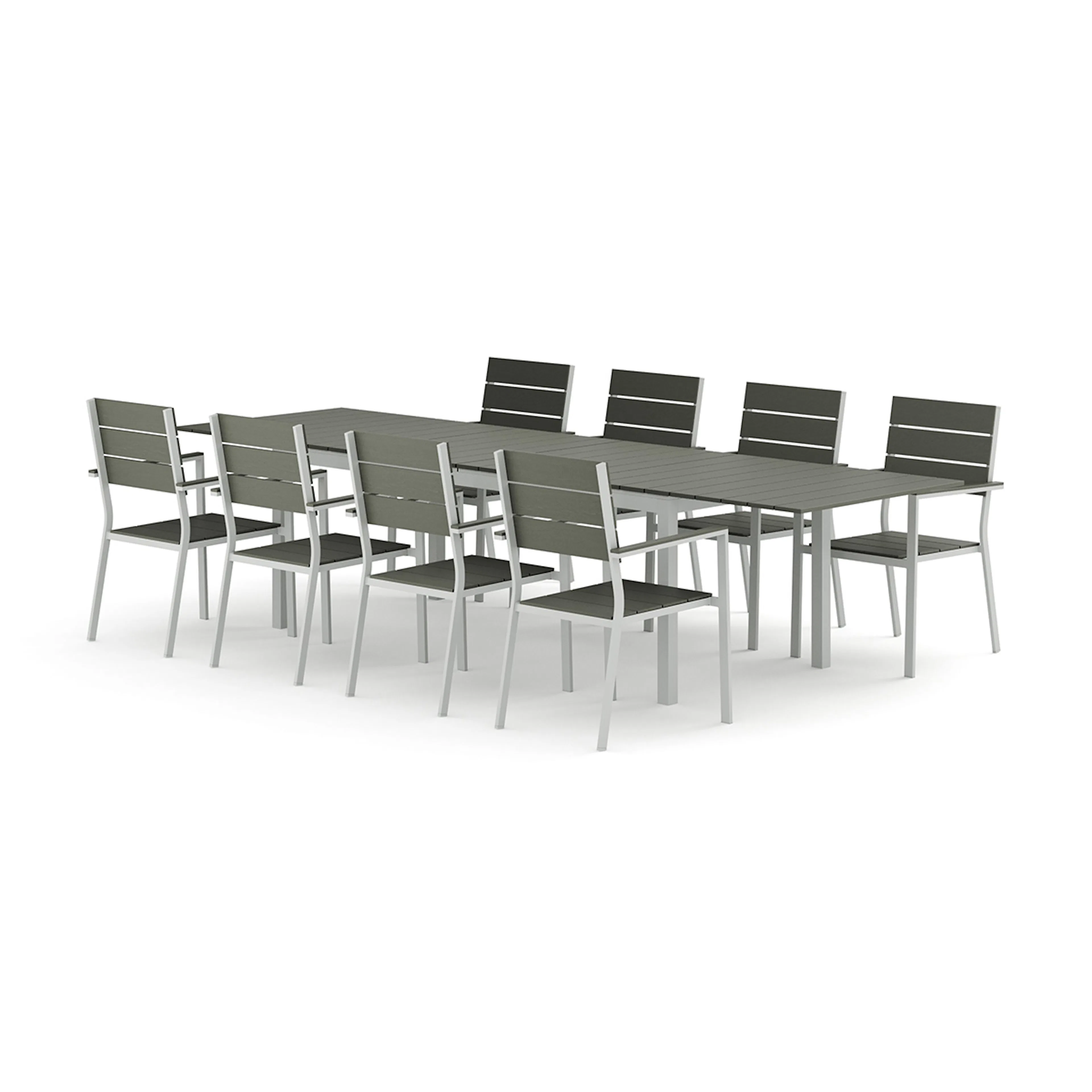 Trädgårdsgrupp Comfort Garden Tunis utomhus matgrupp förlängningsbart 205/305x90 cm med 8 Tunis stapelstolar