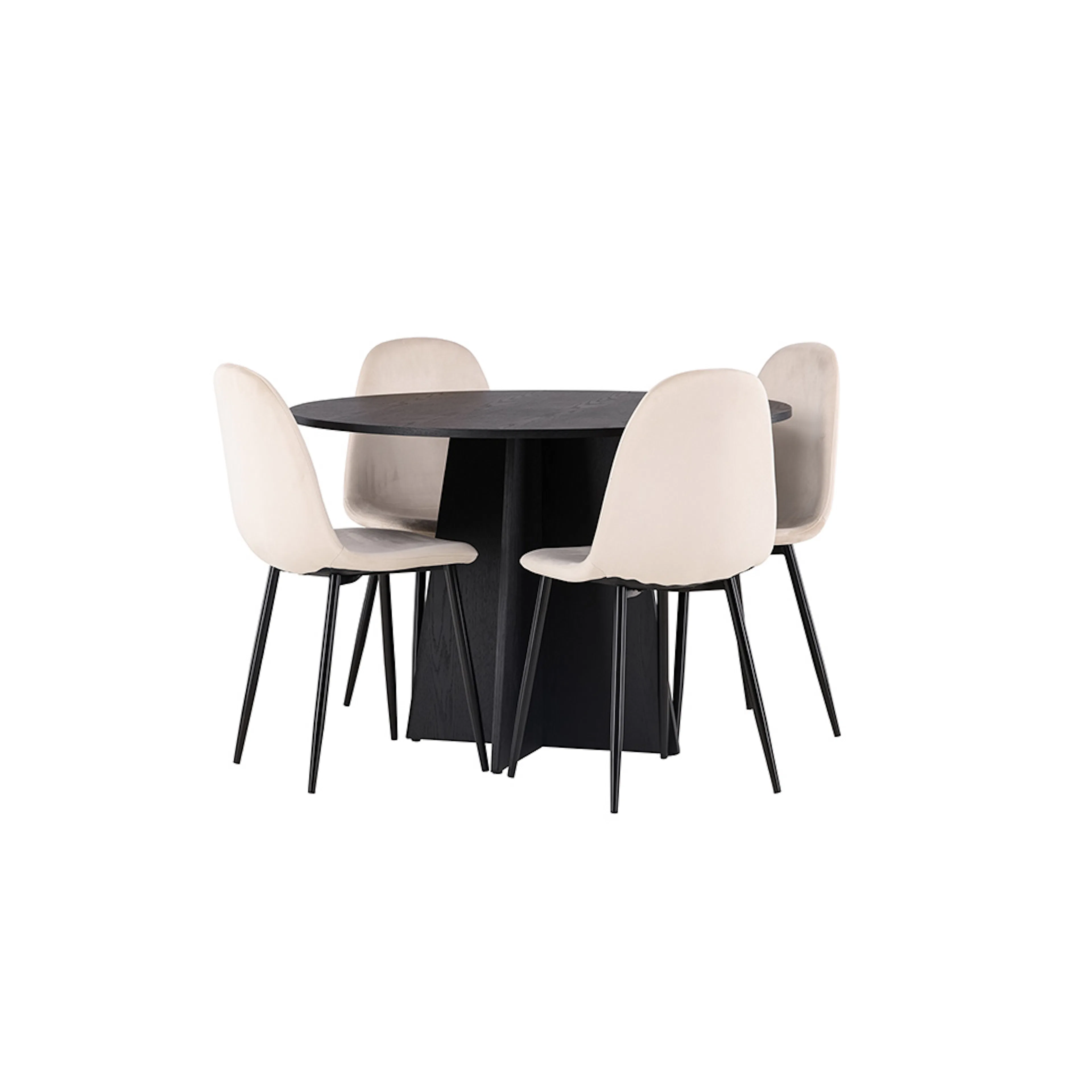 Bootcut Round Dining Table - Black / Black Fanéer +Polar Din Svart/Beige