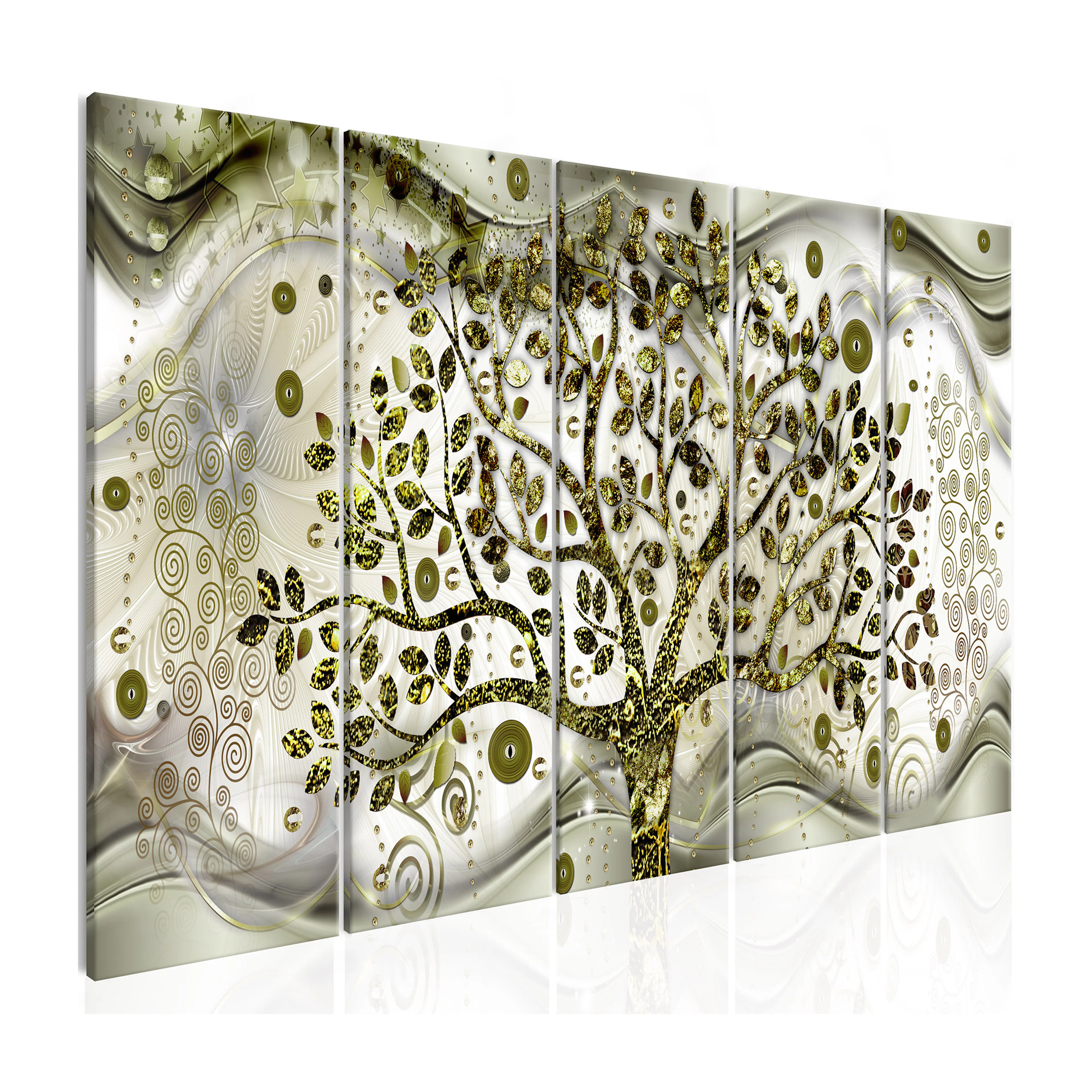 Tavla Arkiio Tree and Waves Green 5 delar