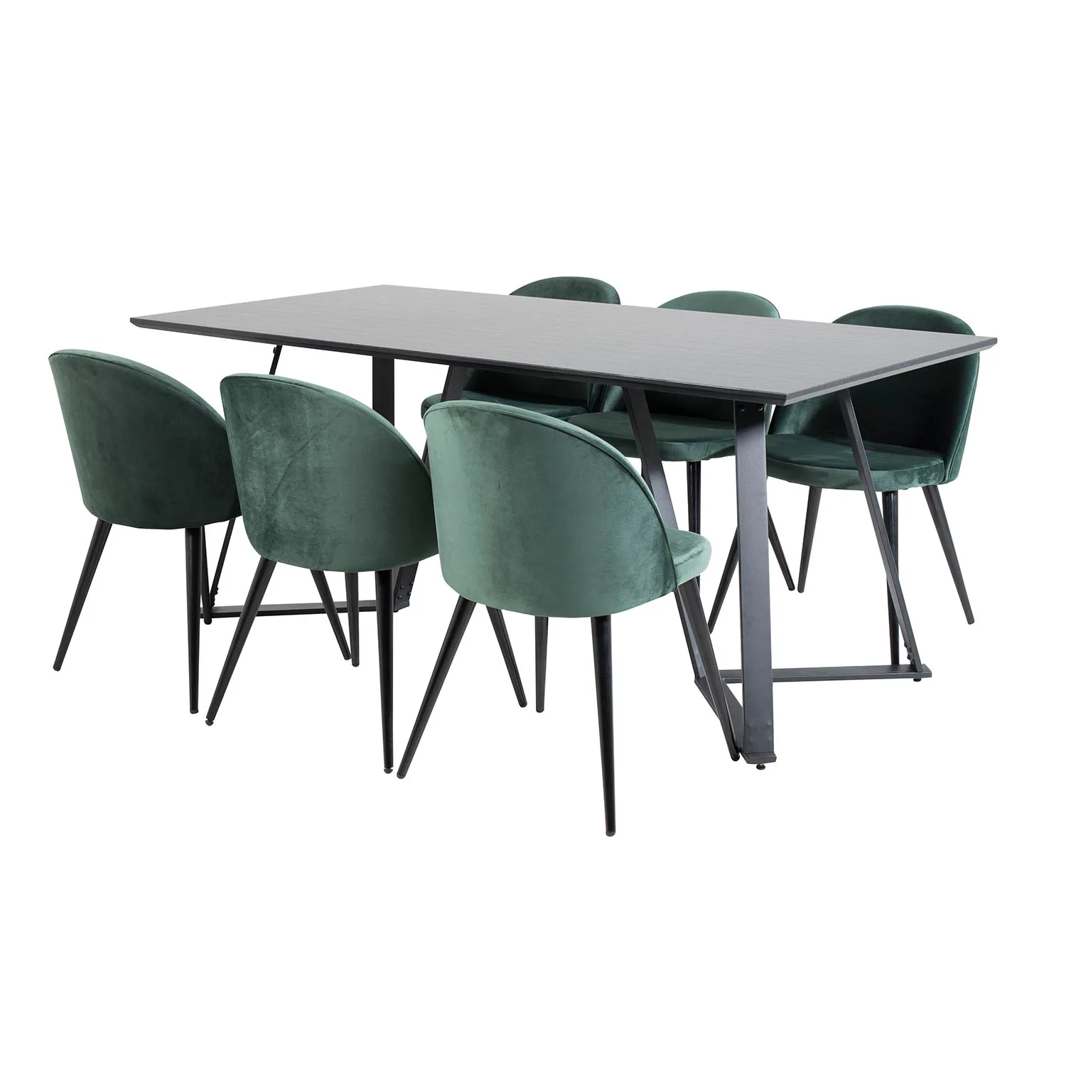 Marina Table - Black top /Velvet Chair - Green / Black_6 Svart/Grön