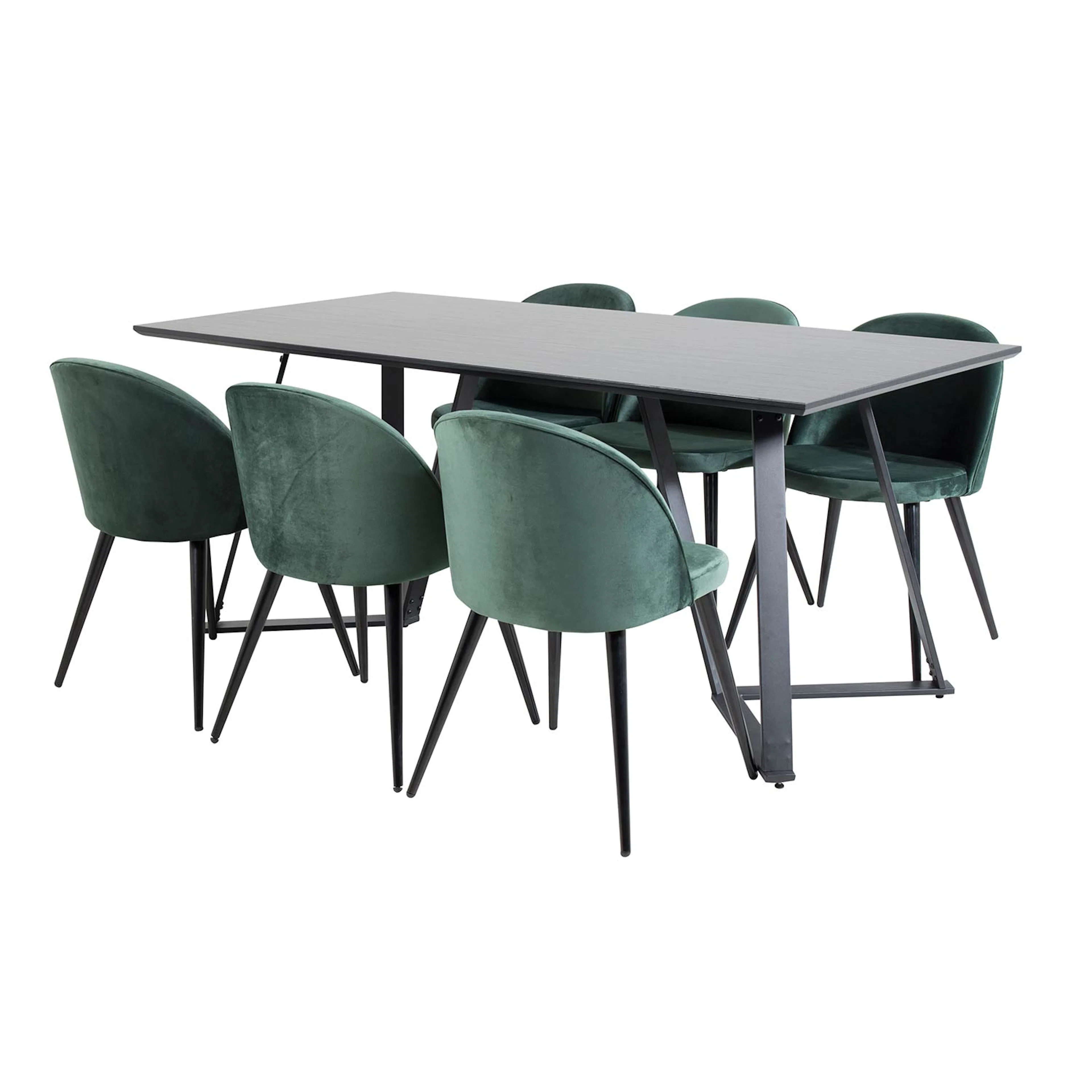Marina Table - Black top /Velvet Chair - Green / Black_6 Svart/Grön