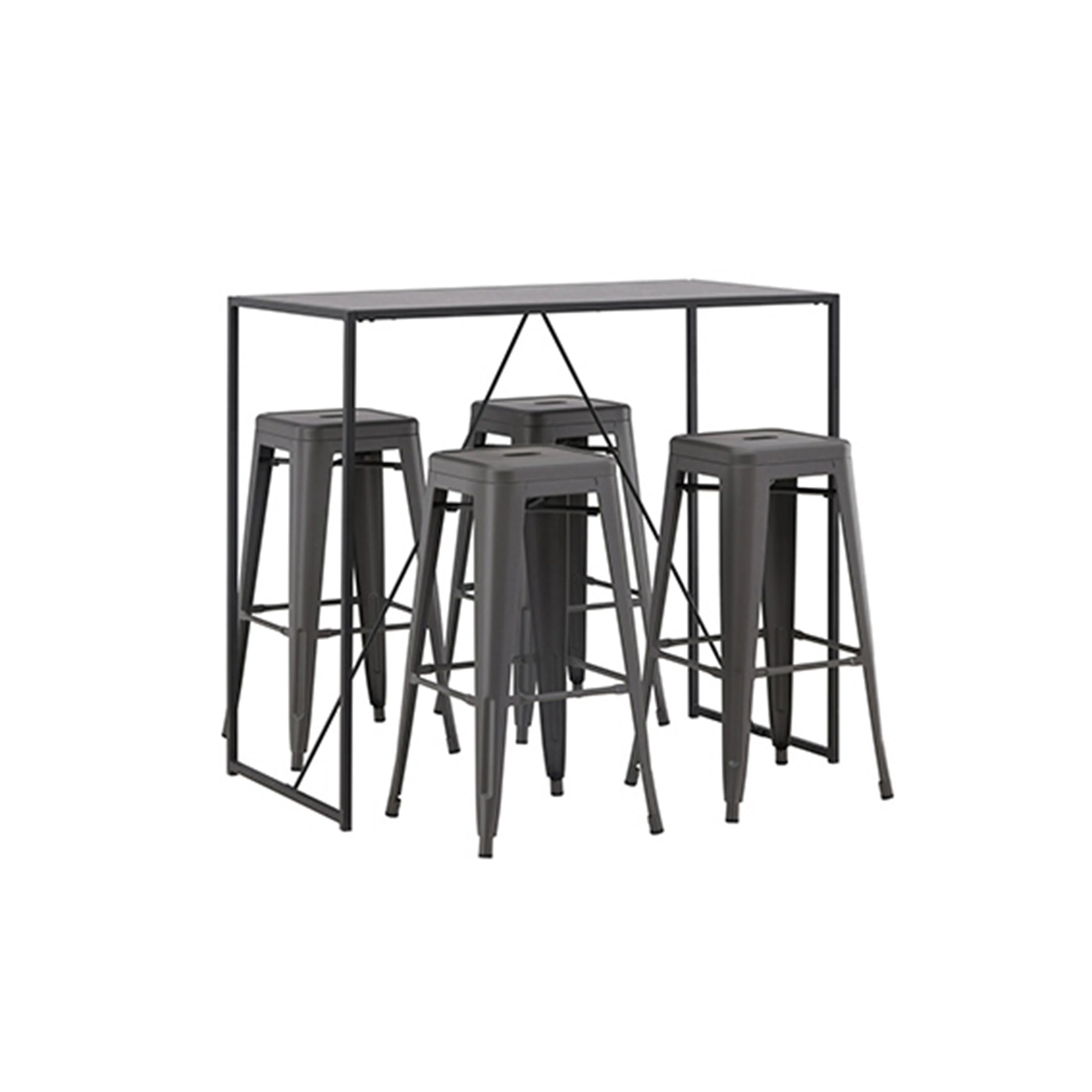 Brea Bar Table - Black / Black MDF +Tempe Bar Chair - Dark G Grå