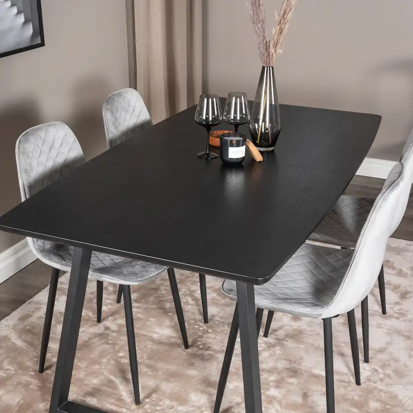 Inca Extentiontable - Black top /+Polar Diamond Chair -_4 Svart/Grå