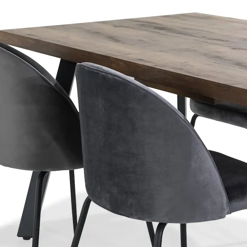 Matgrupp Basic Home Marcelen Rektangulärt Matbord 140-180 cm Förlängningsbart med 4 Felipe Matstol Grå/Svart/Natur