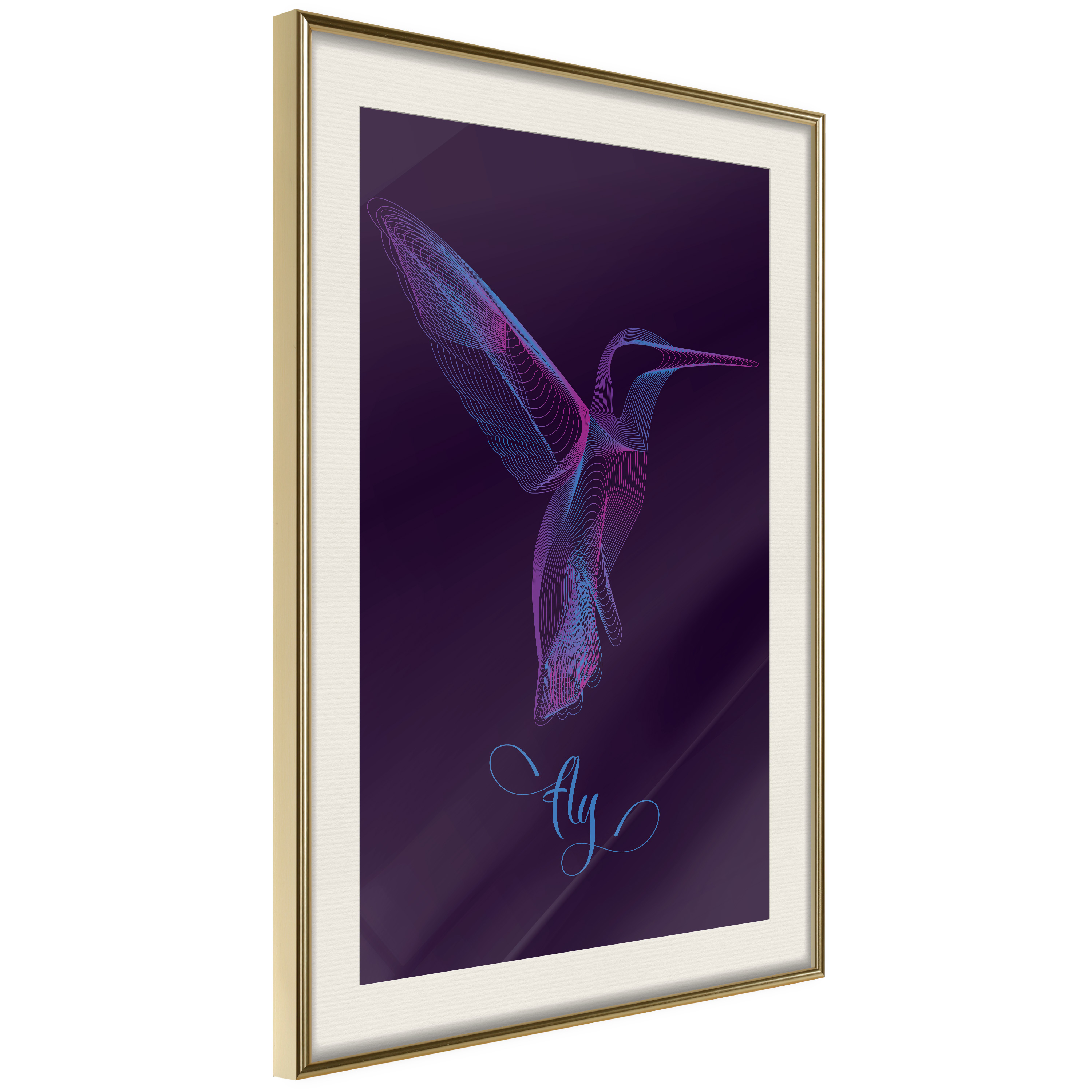 Affisch - Purple Hummingbird [Poster] 40x60 Guld ram med passepartout, 40x60 cm