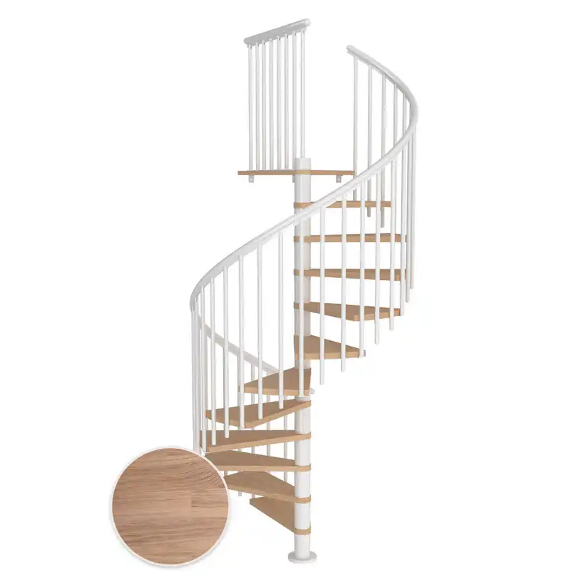 MONTREAL spiral ek vit oljad vit CLASSIC4 12T Ø160 Vit, D: 1600 mm, Golv till golv höjd: 2700-3090 mm, 12+1 steg