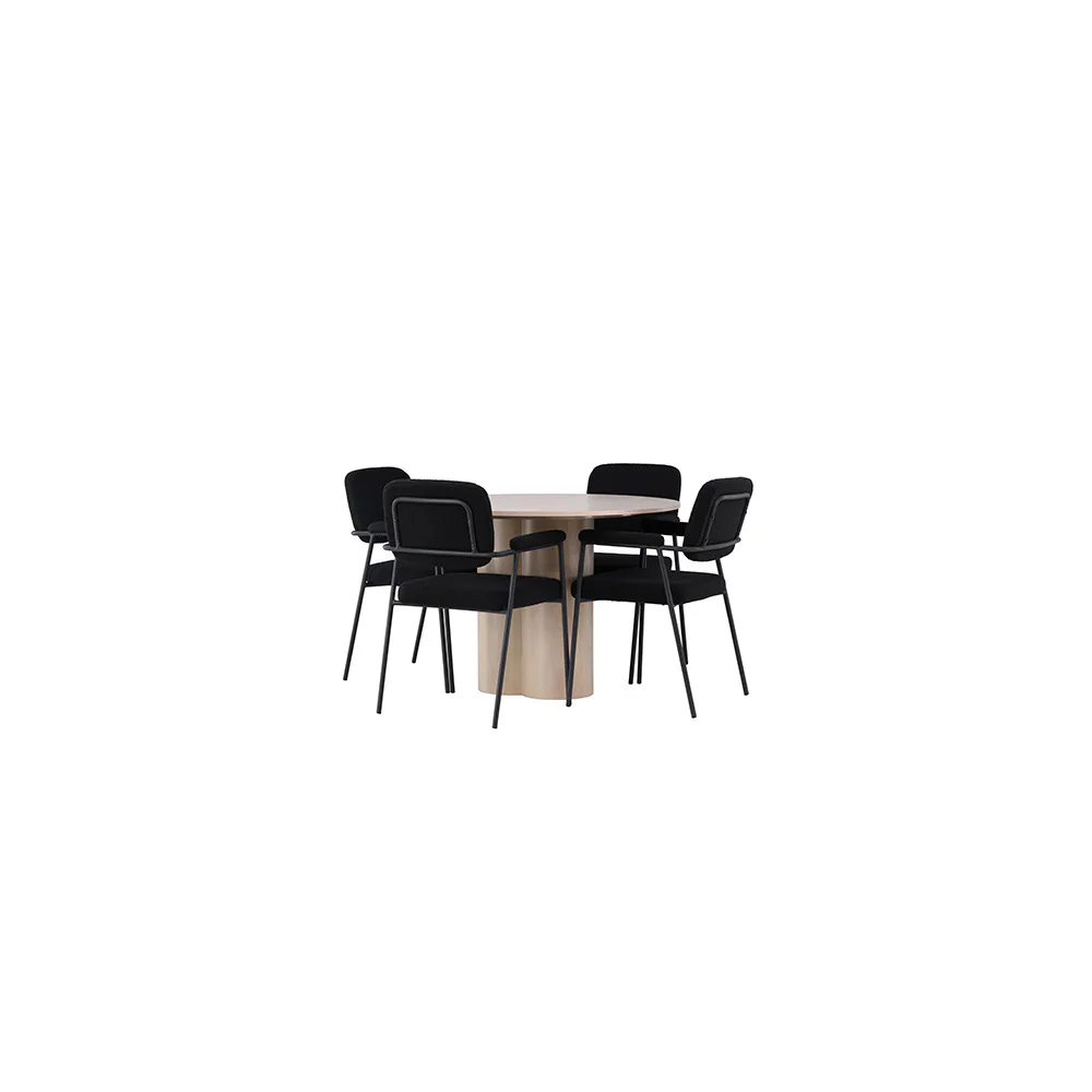 Matgrupp Venture Home Olivia Ø110 cm med 4 st Yesterday stol Svart/Natur