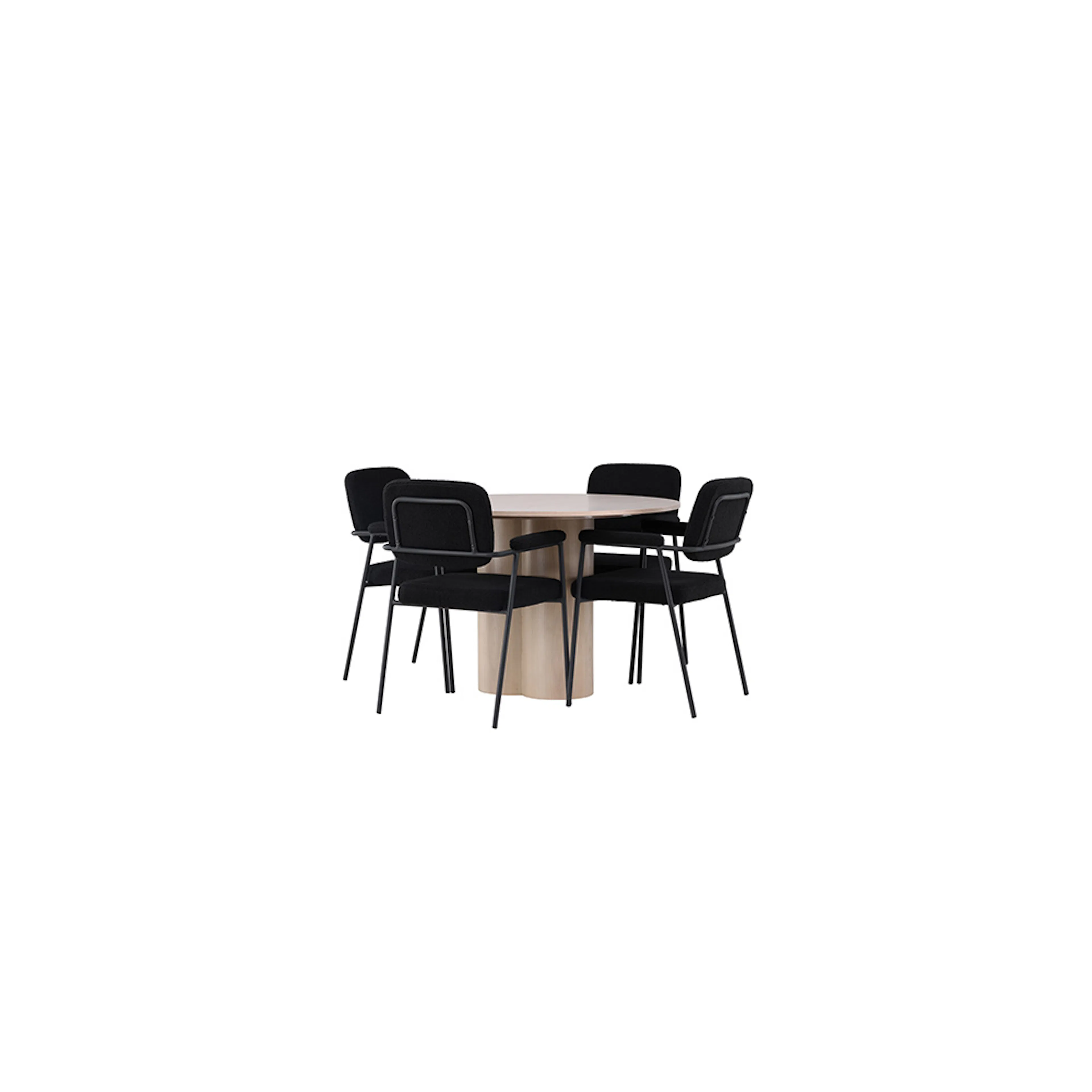 Matgrupp Venture Home Olivia Ø110 cm med 4 st Yesterday stol Svart/Natur