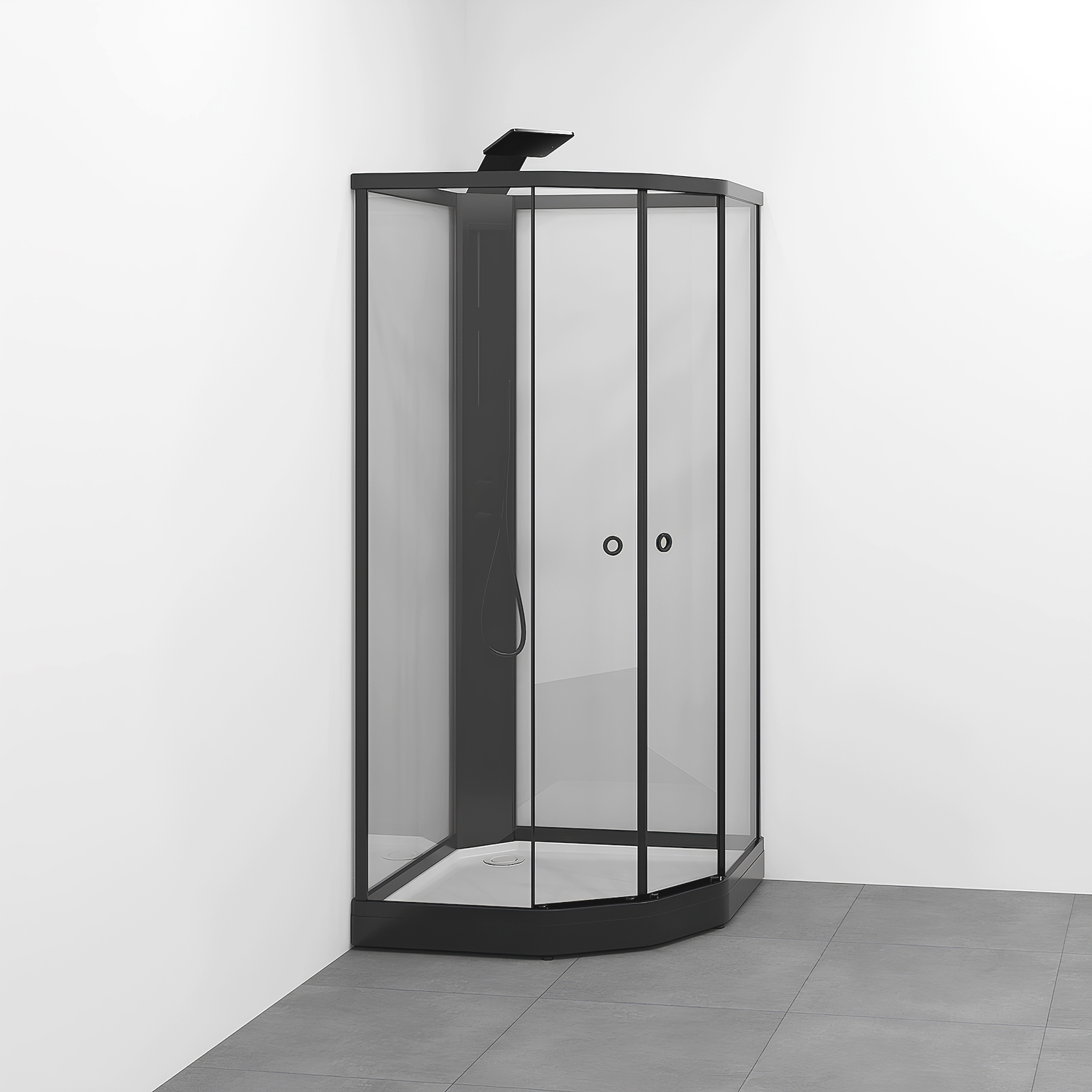 Flow kabin Semi Infälld Bland 81x81 Svart Klar 810x810 mm, Svart Profil, Klarglas