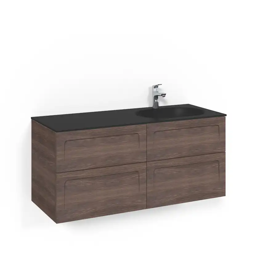 Crown120x45D Brun Ask Shape Mattsvart Glashandfat Höger ho Bredd: 1200 mm, Brun Ask, Glastvättställ i mattsvart till höger