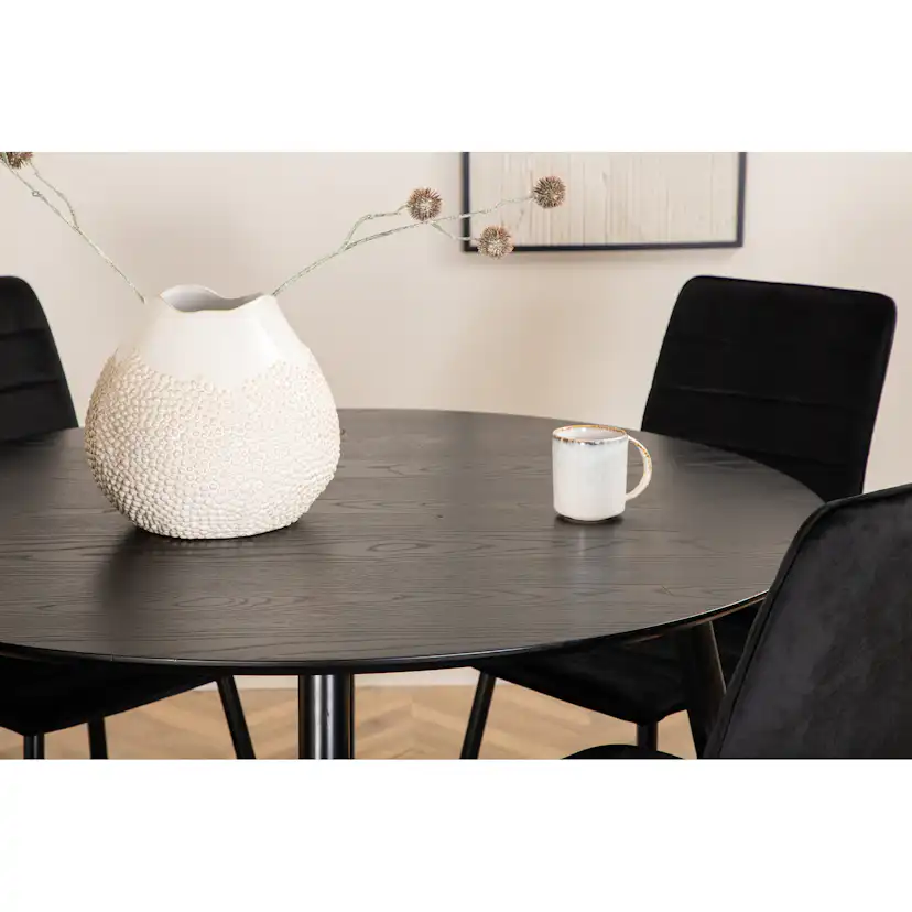 Dipp Dining Table - 115cm - Black Veneer / All black legs +W Svart, Sammet