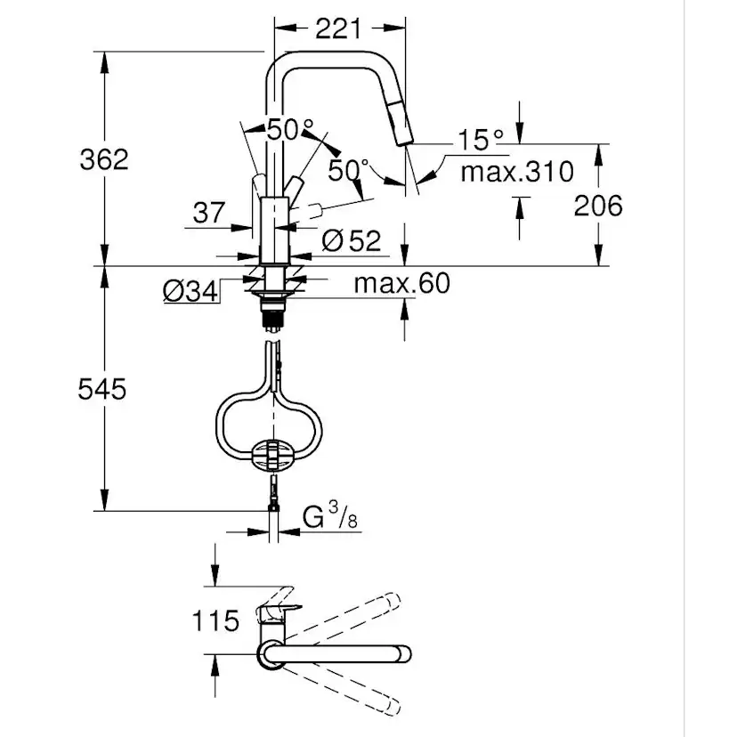 START KÖK U-PIP DUAL SPRAY Mattsvart