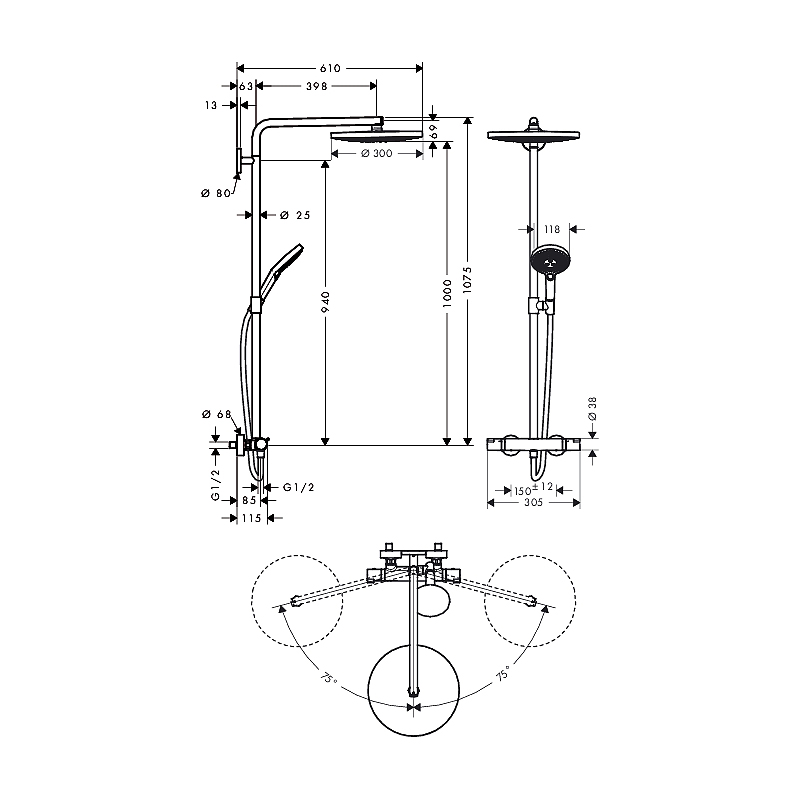 Takduschset Hansgrohe Raindance Select 300 2jet