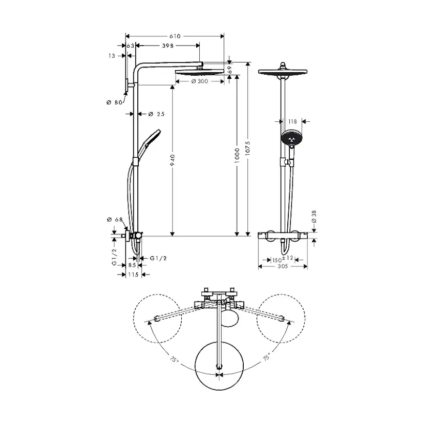 Takduschset Hansgrohe Raindance Select 300 2jet Vit/Krom