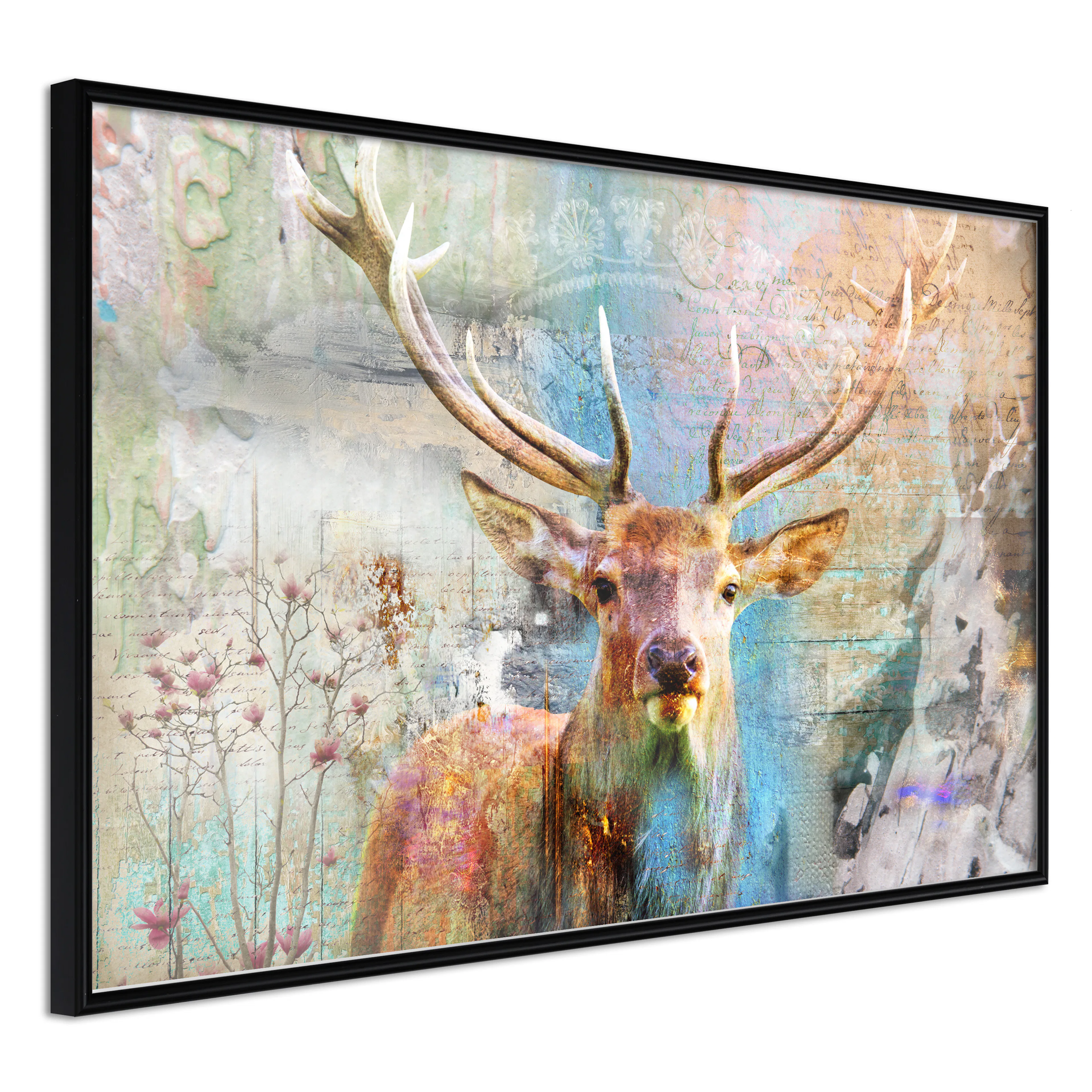 Affisch - Deer on Wood [Poster] 30x20 Svart ram, 30x20 cm