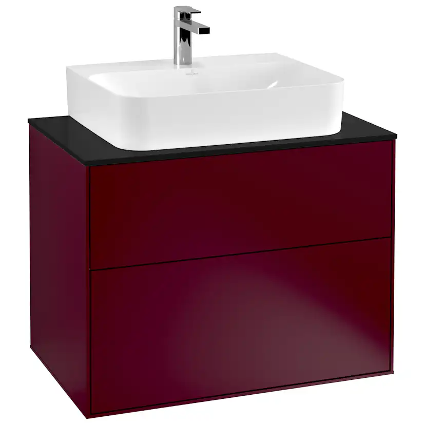 Tvättställsskåp Villeroy & Boch Finion F09200HB Pion Mattlack, B: 800 mm med bänkskiva i Mattsvart glas