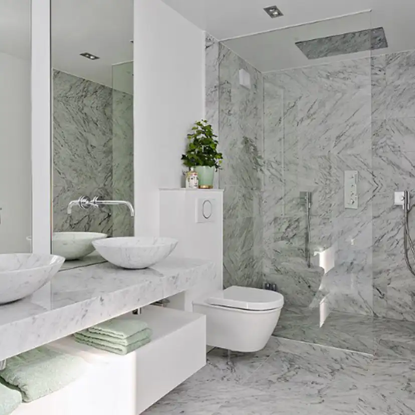 Handfat Italian Marble Carrara Polerad Rund