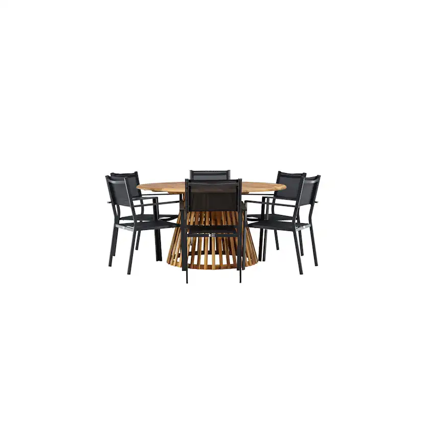 Tucumán Dining Table - Acacia ø120 +Copacabana Stacking Chai Trädgårdsgrupp Venture Home Tucumán med 6 Copacabana Stolar