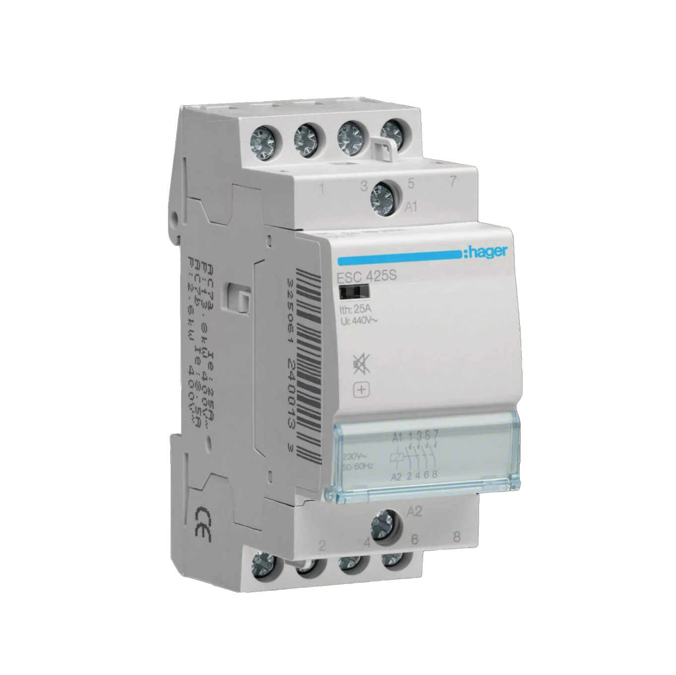 Kontaktor Hager Brumfri 2 Moduler 25 A AC-7a Spole 230 V AC