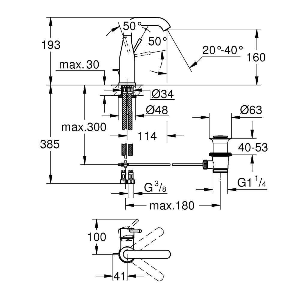 Tvättställsblandare Grohe Essence New 23462 med Lyftventil