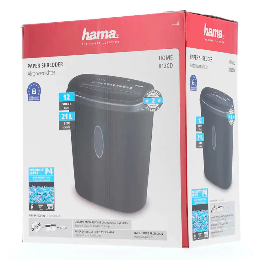 Dokumentförstörare Hama Home X12CD med 21-liters Uppsamlingsbehållare