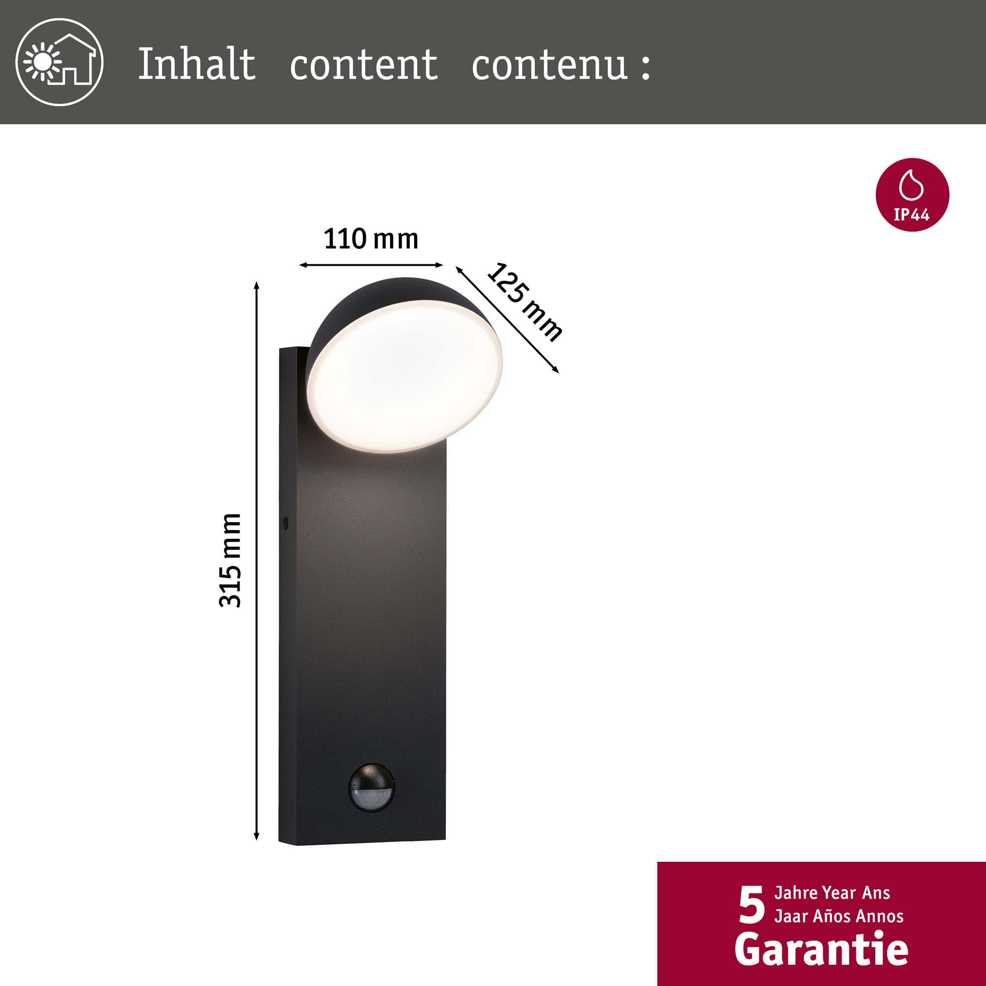 Fasadbelysning LED Paulmann Puka Seawater Resistant IP44 230V Design: med Skymningsstyrd Rörelsedetektor