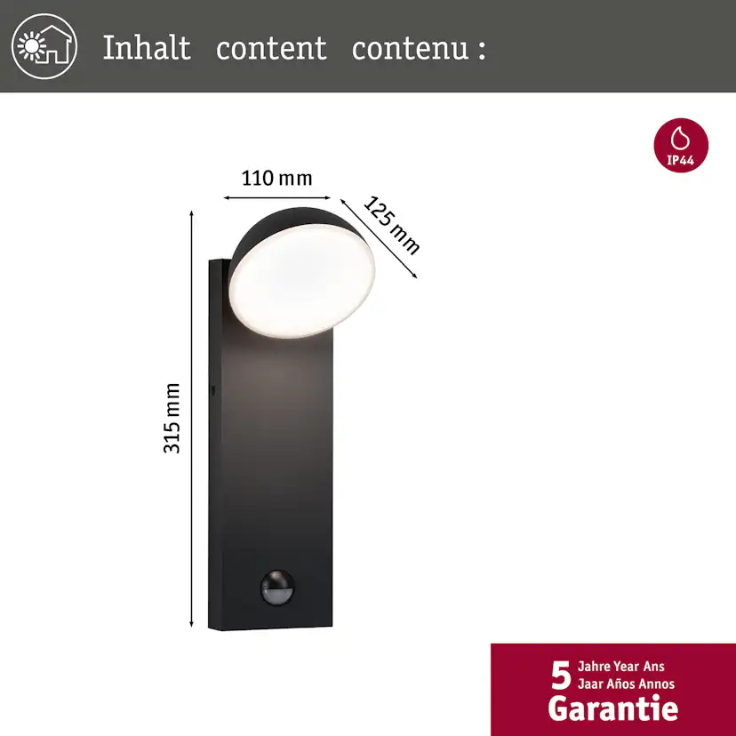 Fasadbelysning LED Paulmann Puka Seawater Resistant IP44 230V Design: med Skymningsstyrd Rörelsedetektor