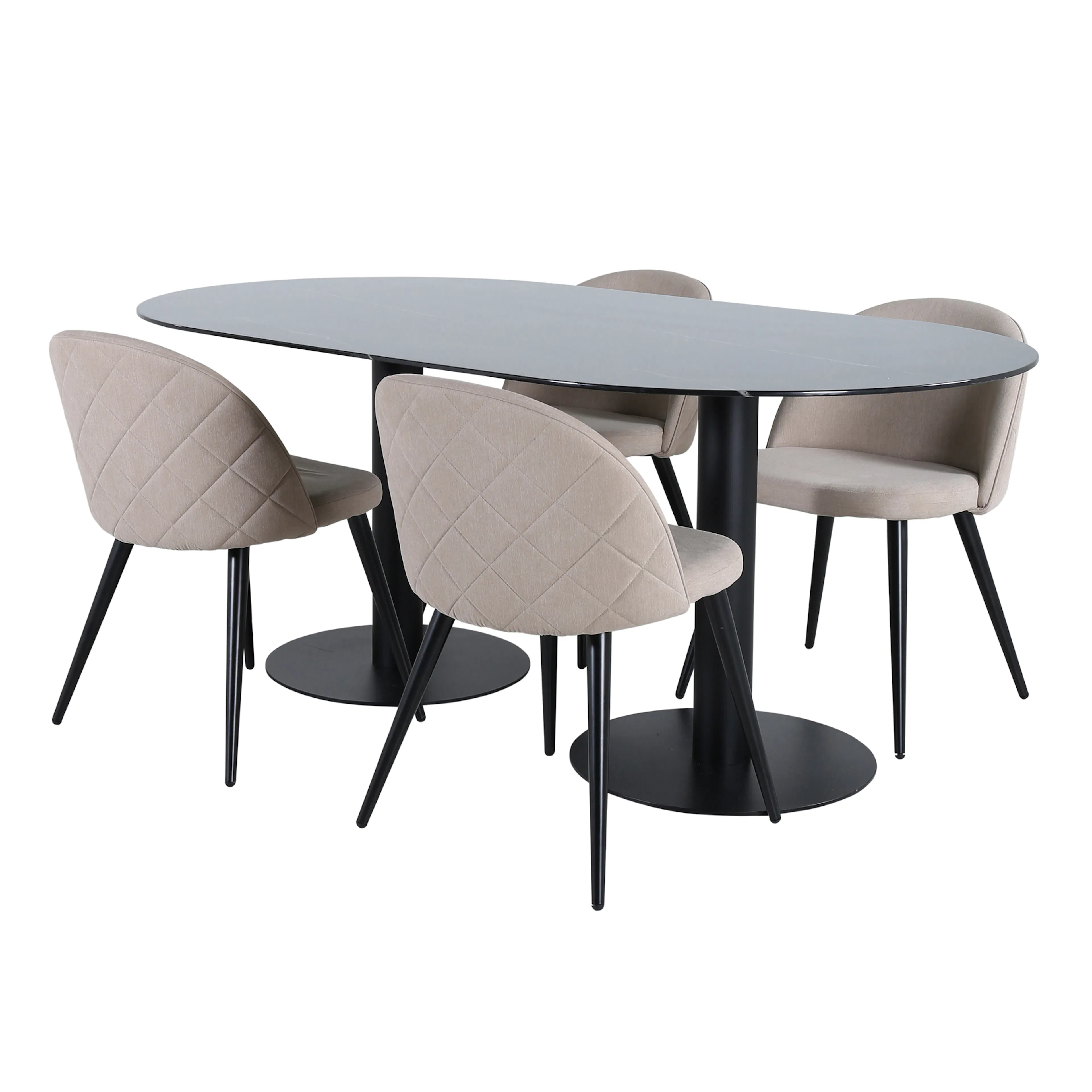 Pillan Oval Dining Table - Black / Black Glass Marble+Velvet Beige