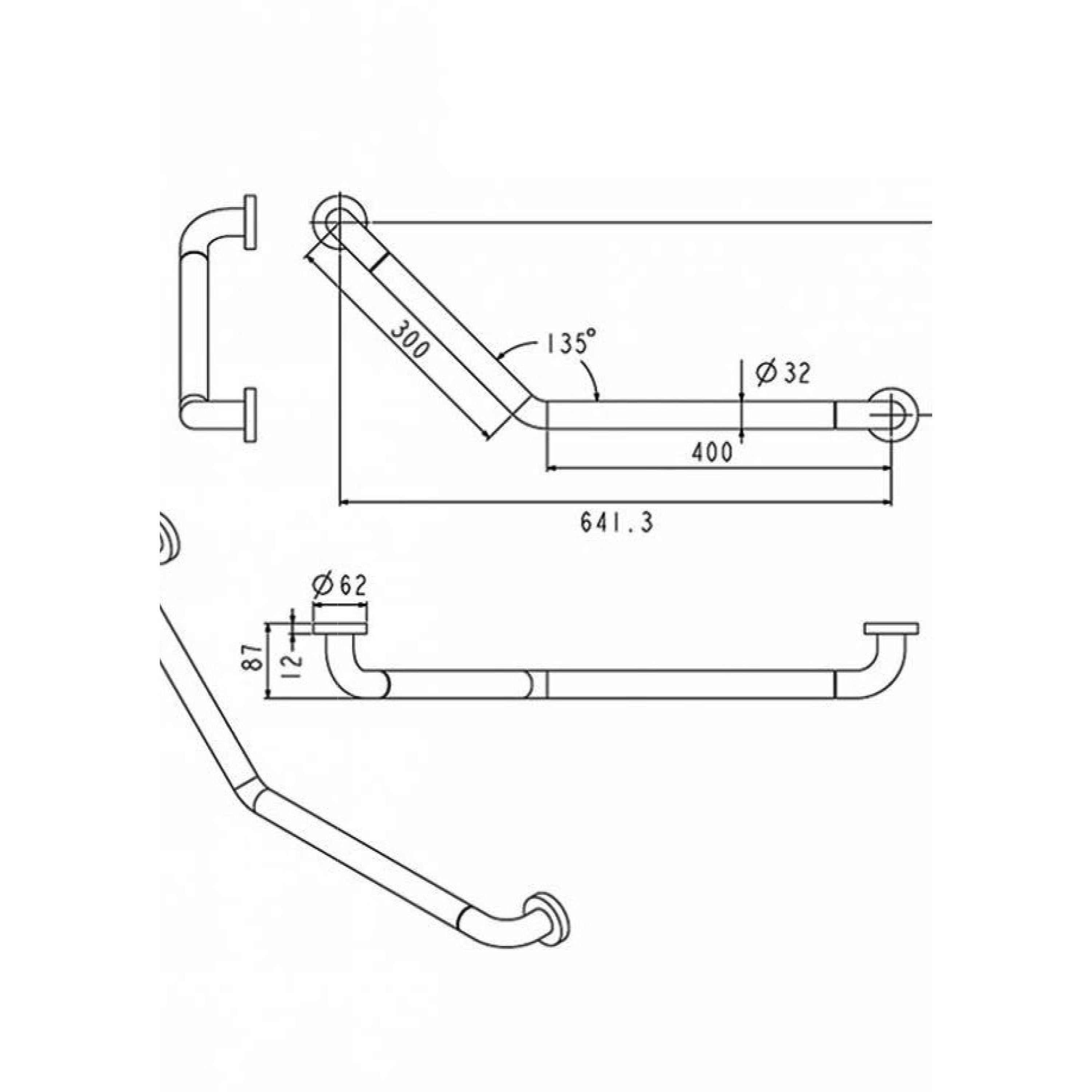 Stödhandtag Strand Stainless GRABBA 135 graders vinkel