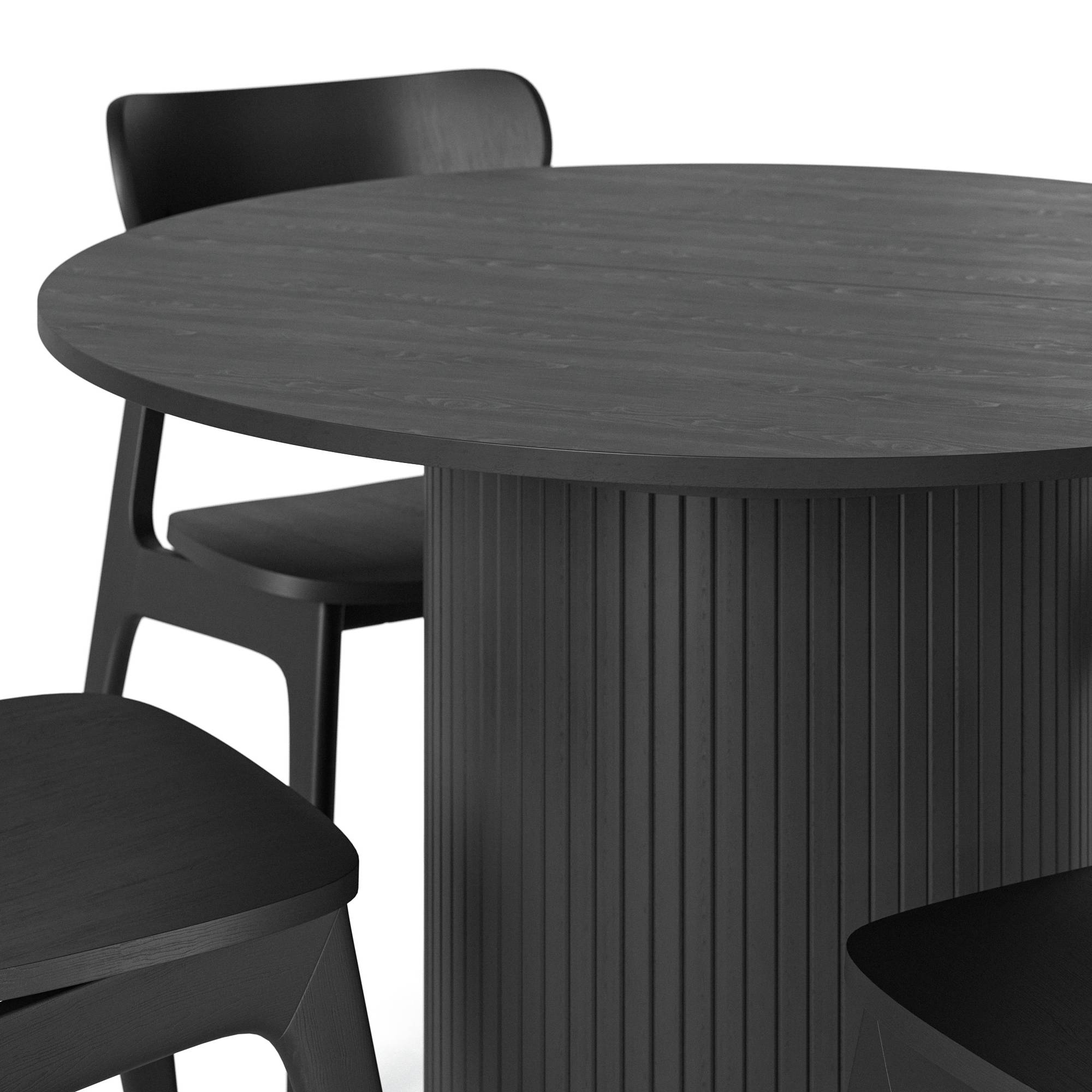 Matgrupp Bark Kopparbo Runt Matbord 106-156 cm Förlängningsbartt med 4 Jerup Matstol