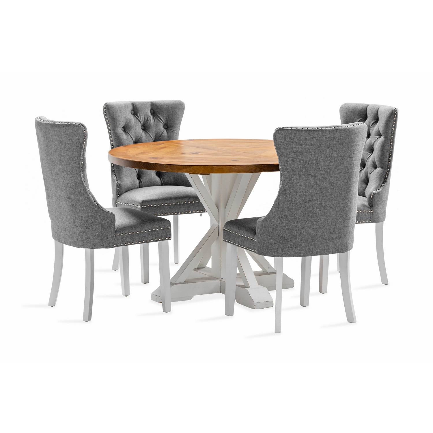 Matgrupp Bloomington Lyon Runt Matbord 120 cm Vit Bas med 4 Bergviken Matstol