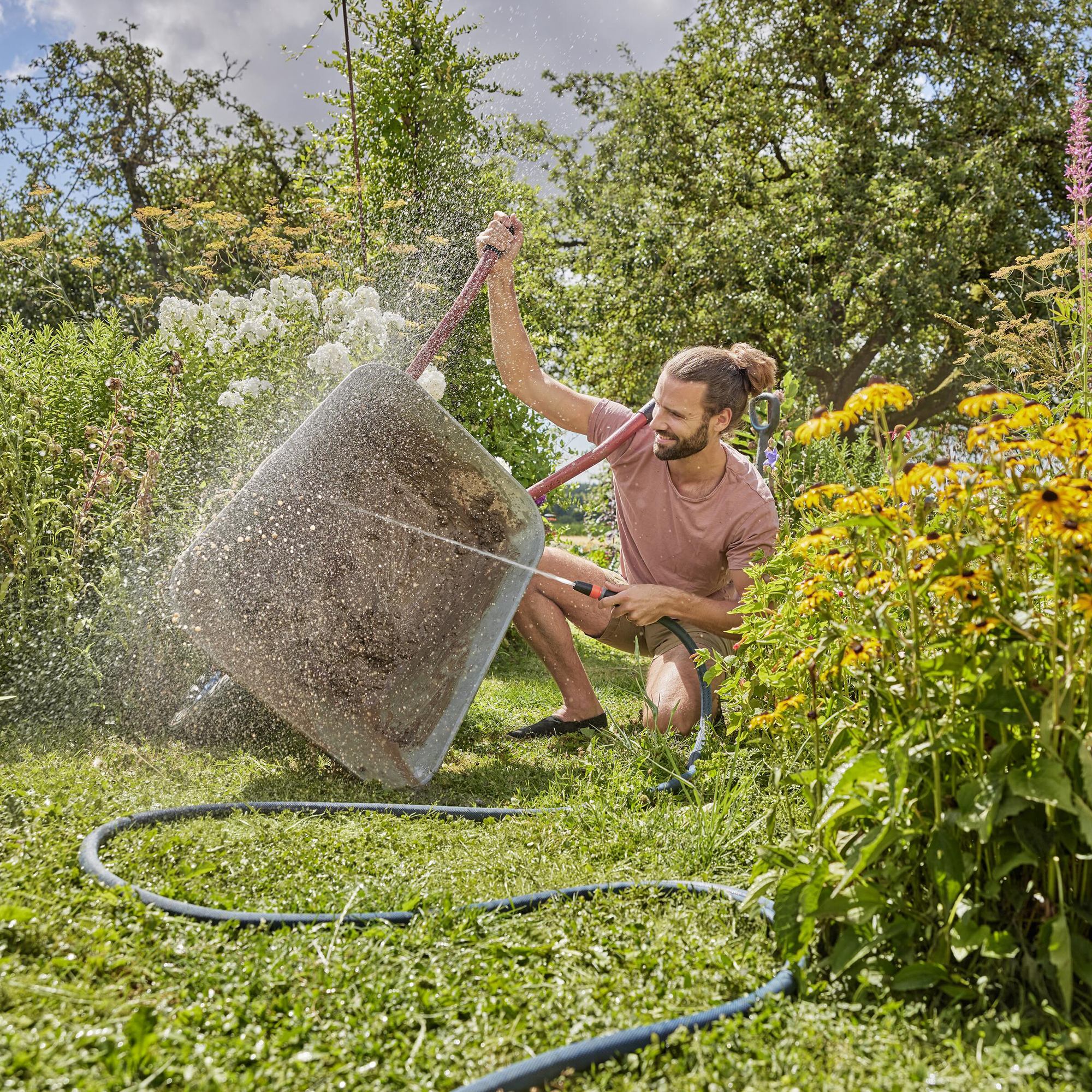 Textilslang Liano™ Xtreme 15 m Set med strålmunstycke och förvaringsväska