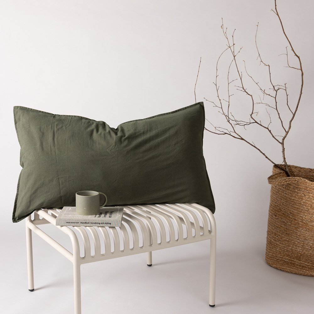 Ronja Cushion Cover Washed Cotton - Green / Grön