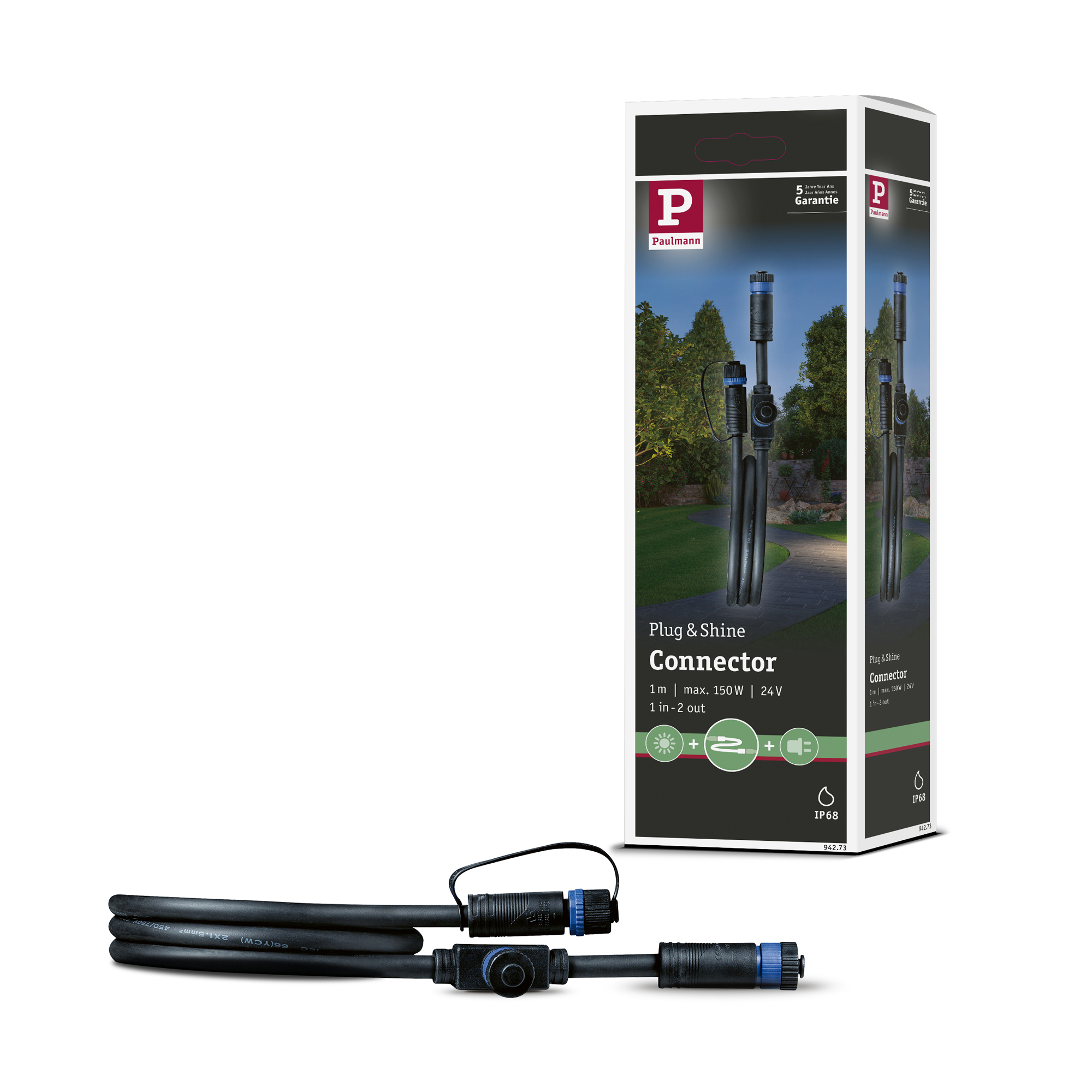 Anslutningskabel Paulmann Plug & Shine IP68 max. 150W 1in-2ut Kabellängd: 1 m