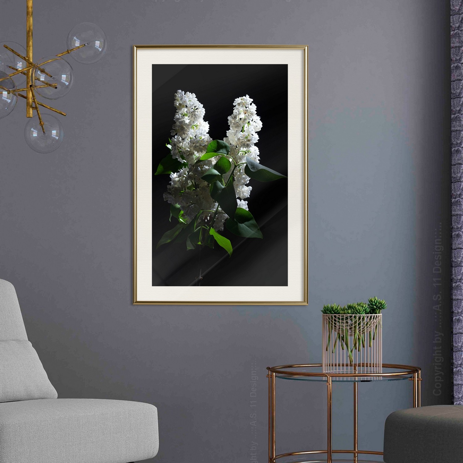 Affisch - Lilacs at Night [Poster] 20x30 Guld ram med passepartout, 20x30 cm